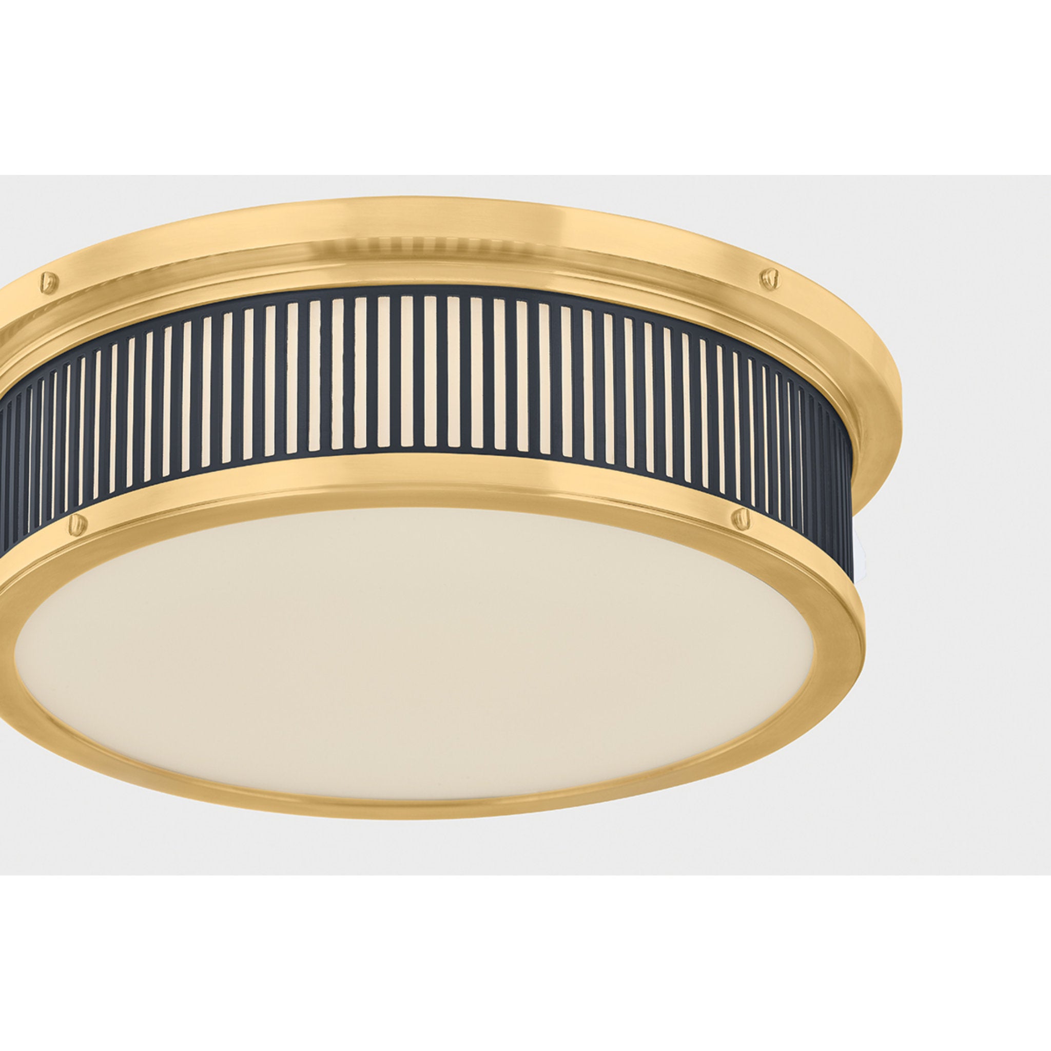 Ashdown 1-Light Flush Mount in Aged Brass by Mark D. Sikes 14W x 4H (Darkest Blue)