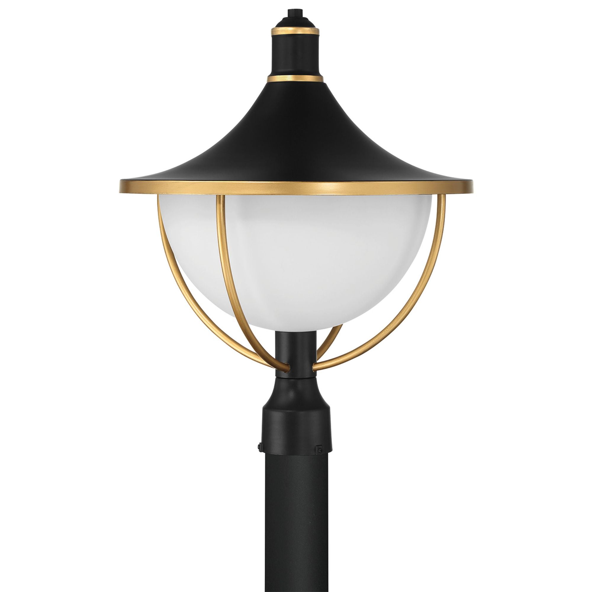 Atlas 1 Light Matte Black + Textured Gold Outdoor Post White Glass 16.5"W x 20.75"H x 16.5"D