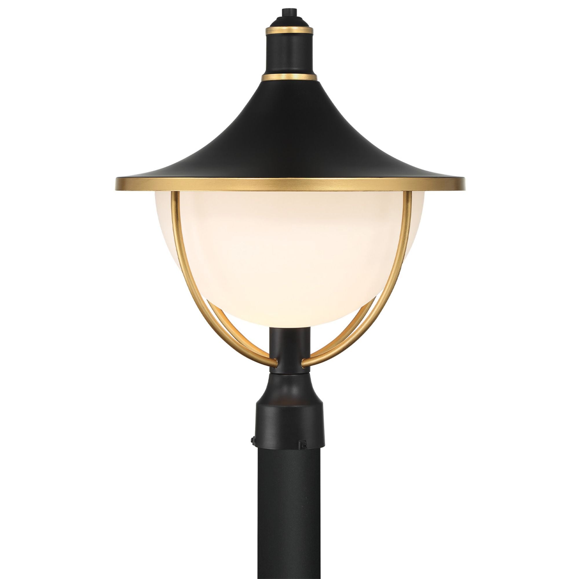 Atlas 1 Light Matte Black + Textured Gold Outdoor Post White Glass 16.5"W x 20.75"H x 16.5"D