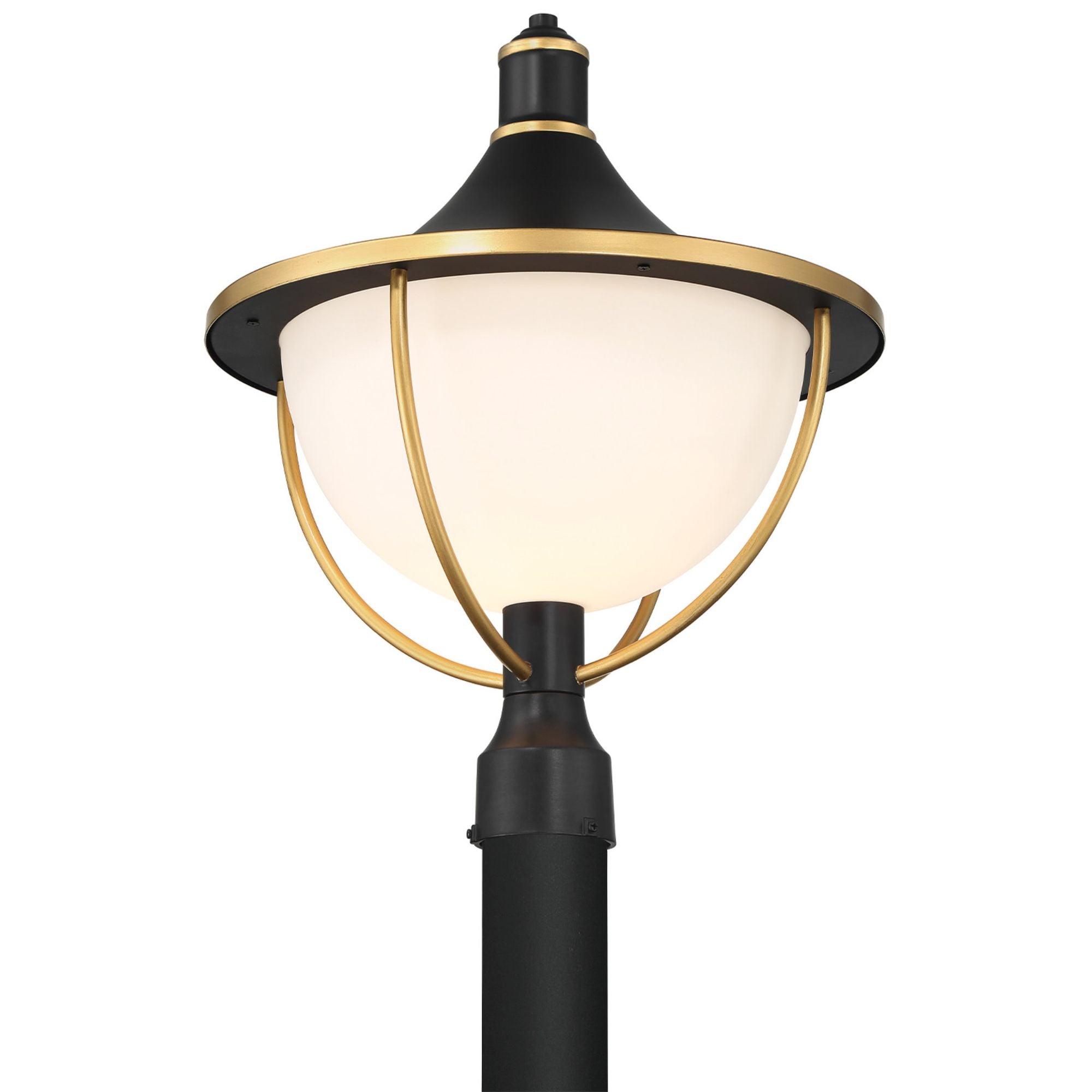 Atlas 1 Light Matte Black + Textured Gold Outdoor Post White Glass 16.5"W x 20.75"H x 16.5"D