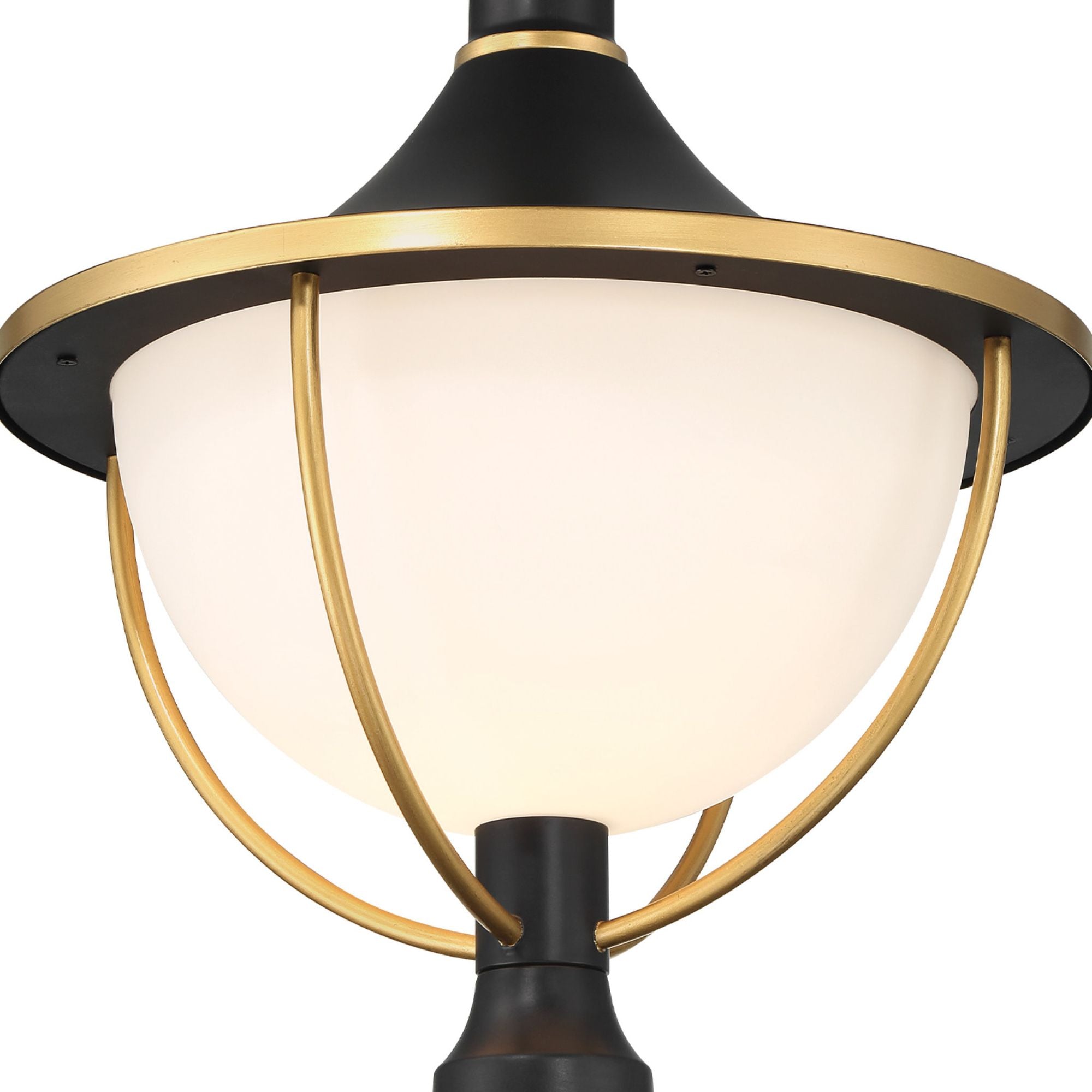 Atlas 1 Light Matte Black + Textured Gold Outdoor Post White Glass 16.5"W x 20.75"H x 16.5"D
