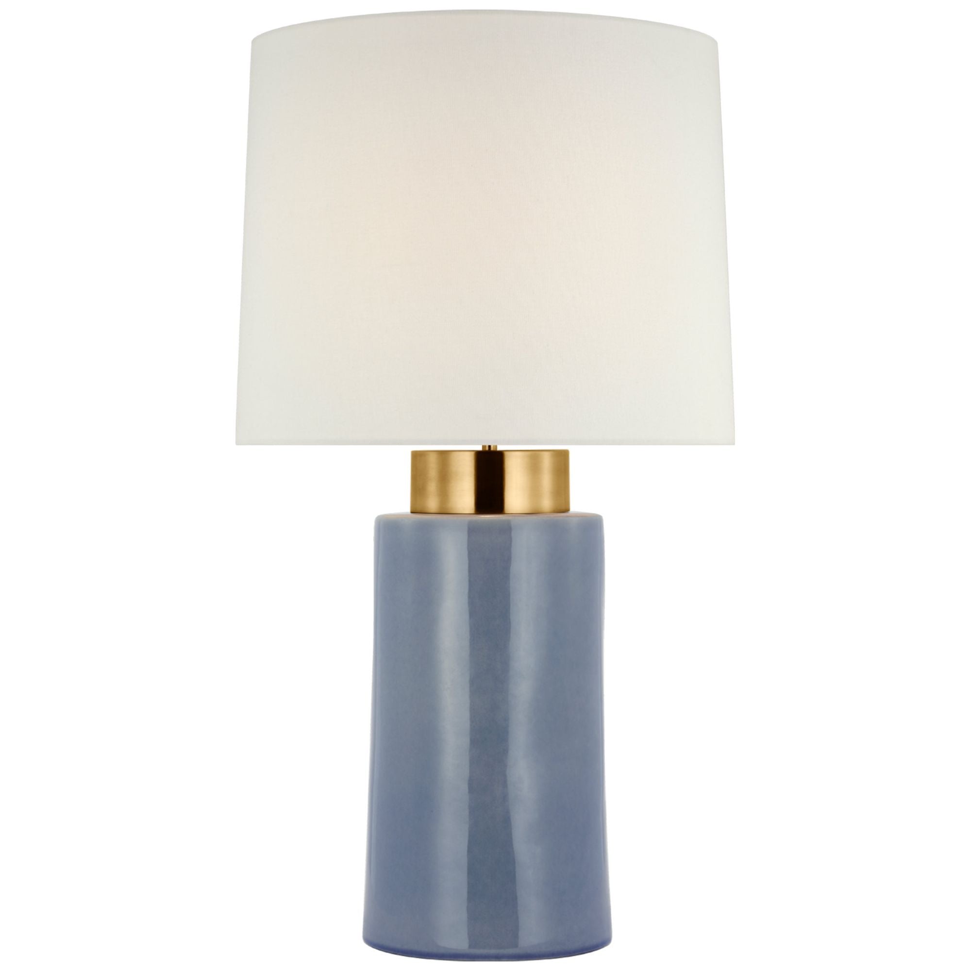 Barbara Barry Xian 30" Table Lamp in Polar Blue Crackle and Soft Brass with Linen Shade W16" x H29.5"