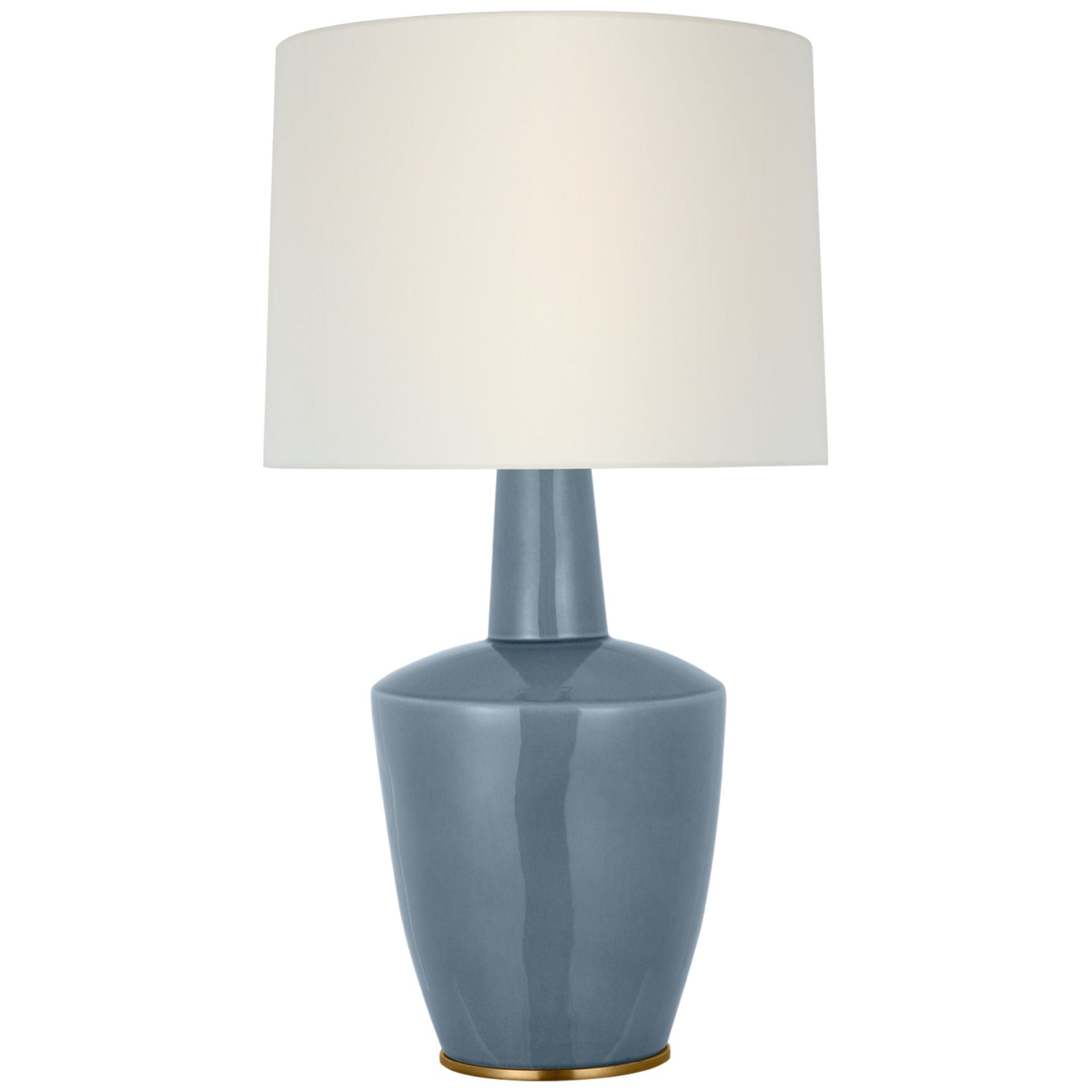 Barbara Barry Paros 31" Table Lamp in Polar Blue Crackle with Linen Drum Shade W17" x H31"