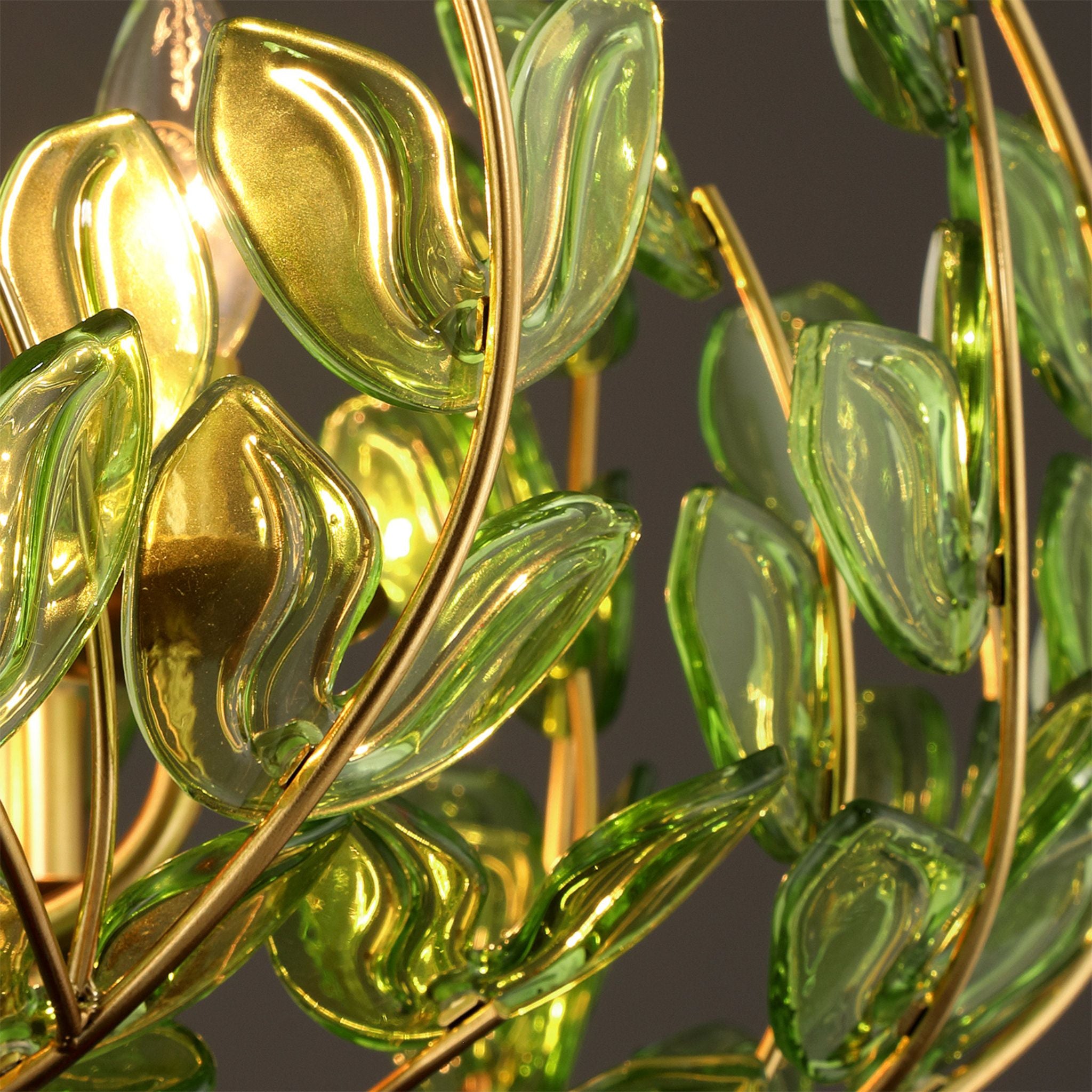 Bridget 42" Soft Gold Chandelier Green Glass 12-Light 42"W x 27.5"H x 42"D