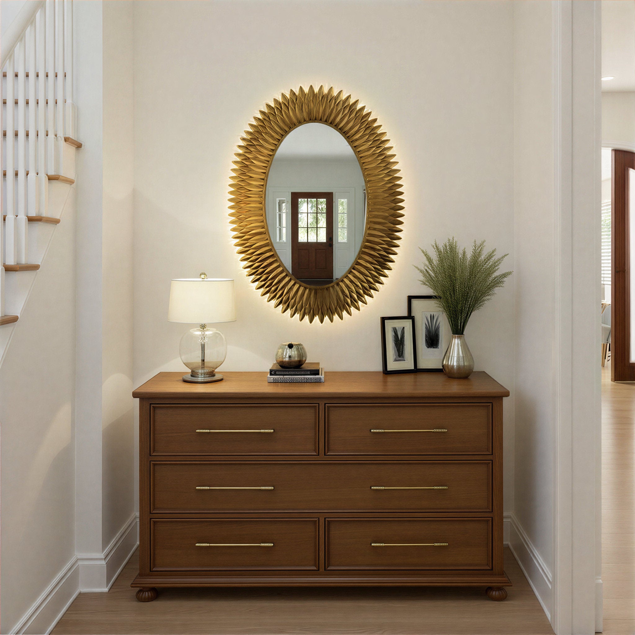 Broche 31.25'' Integrated LED Antique Gold Mirror Gold 31.25"W x 42.25"H x 2.25"D