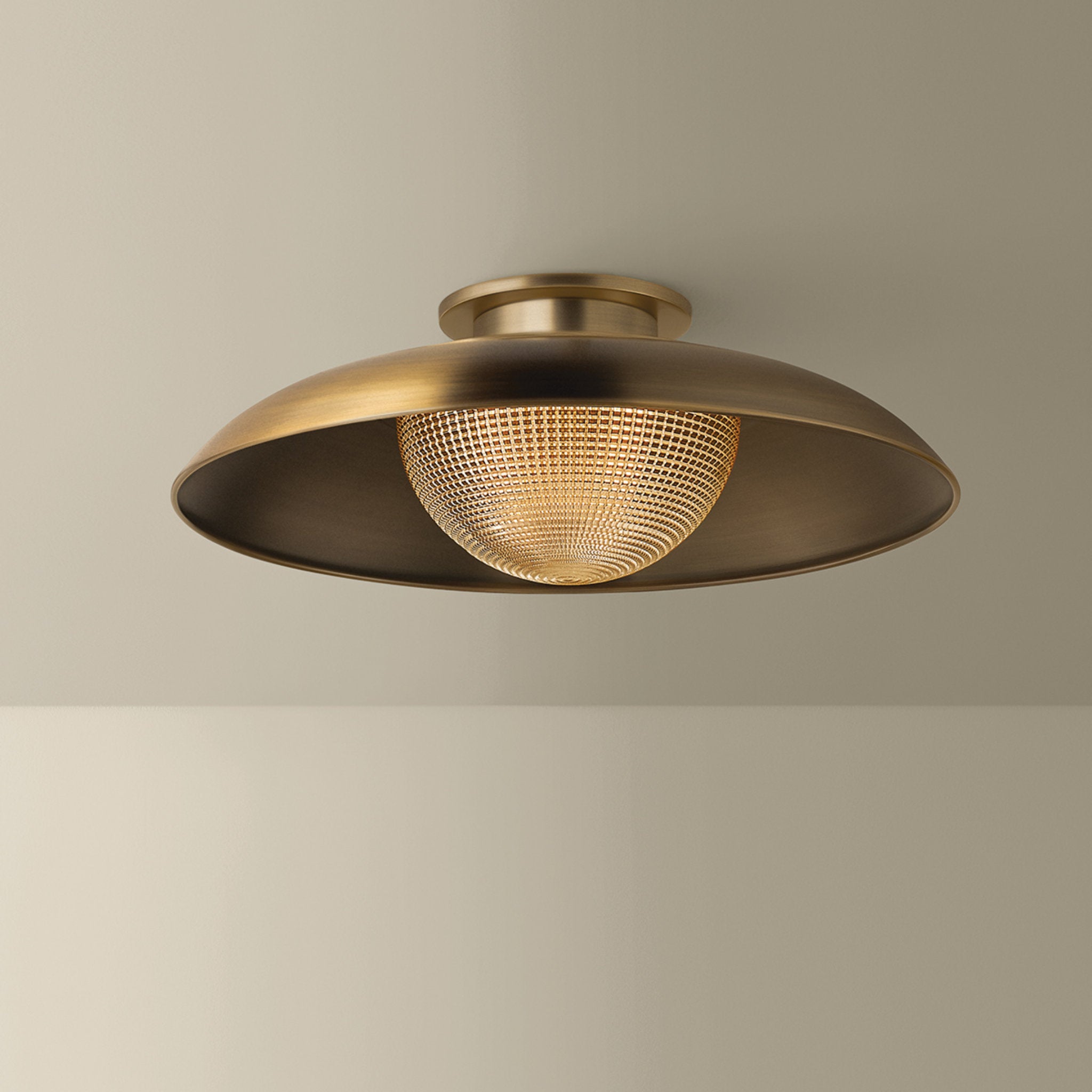 Braxton 1-Light Semi Flush in Patina Brass 18W x 6.5H