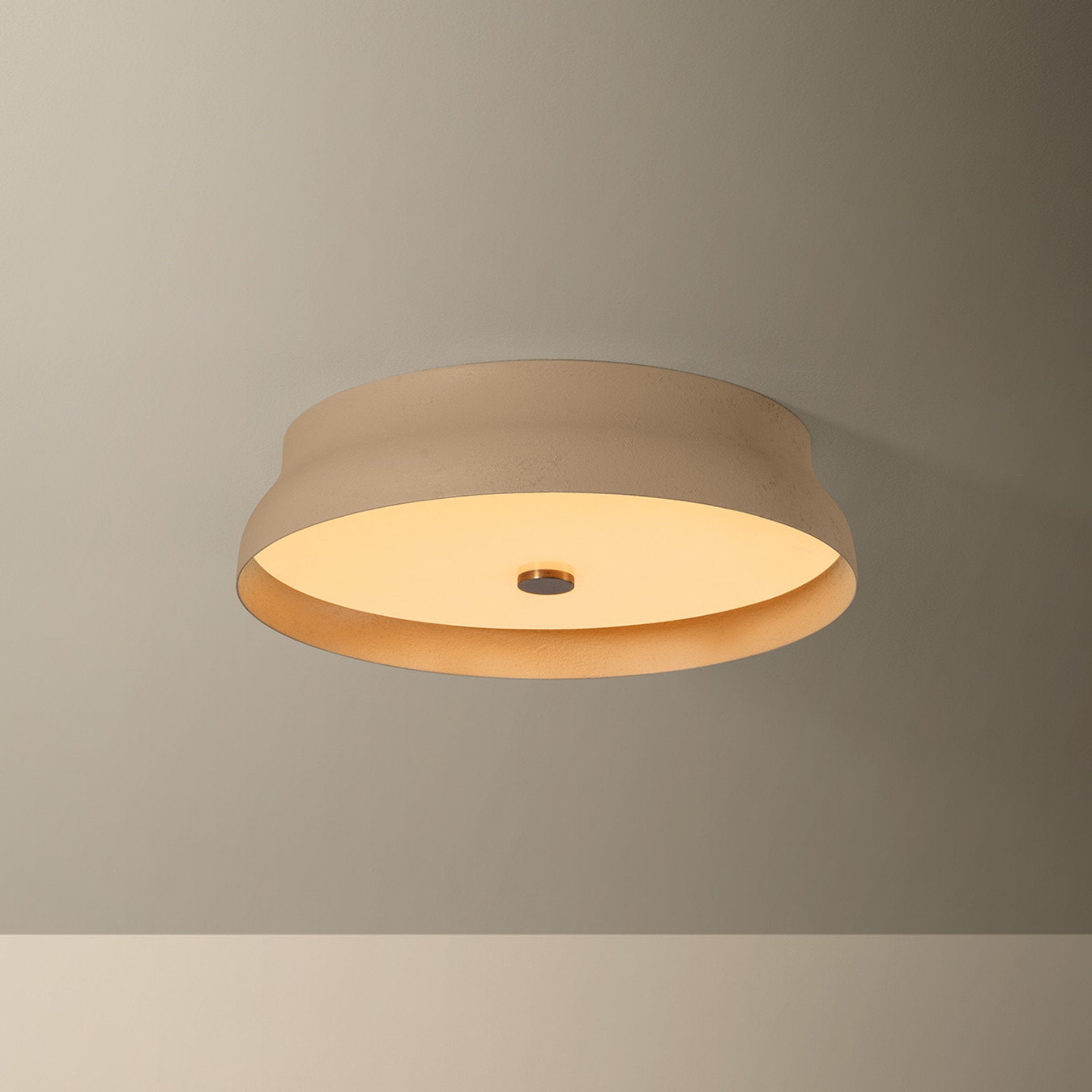 Shore 1-Light Flush Mount in Patina Brass 16W x 4H (Cream Gesso)