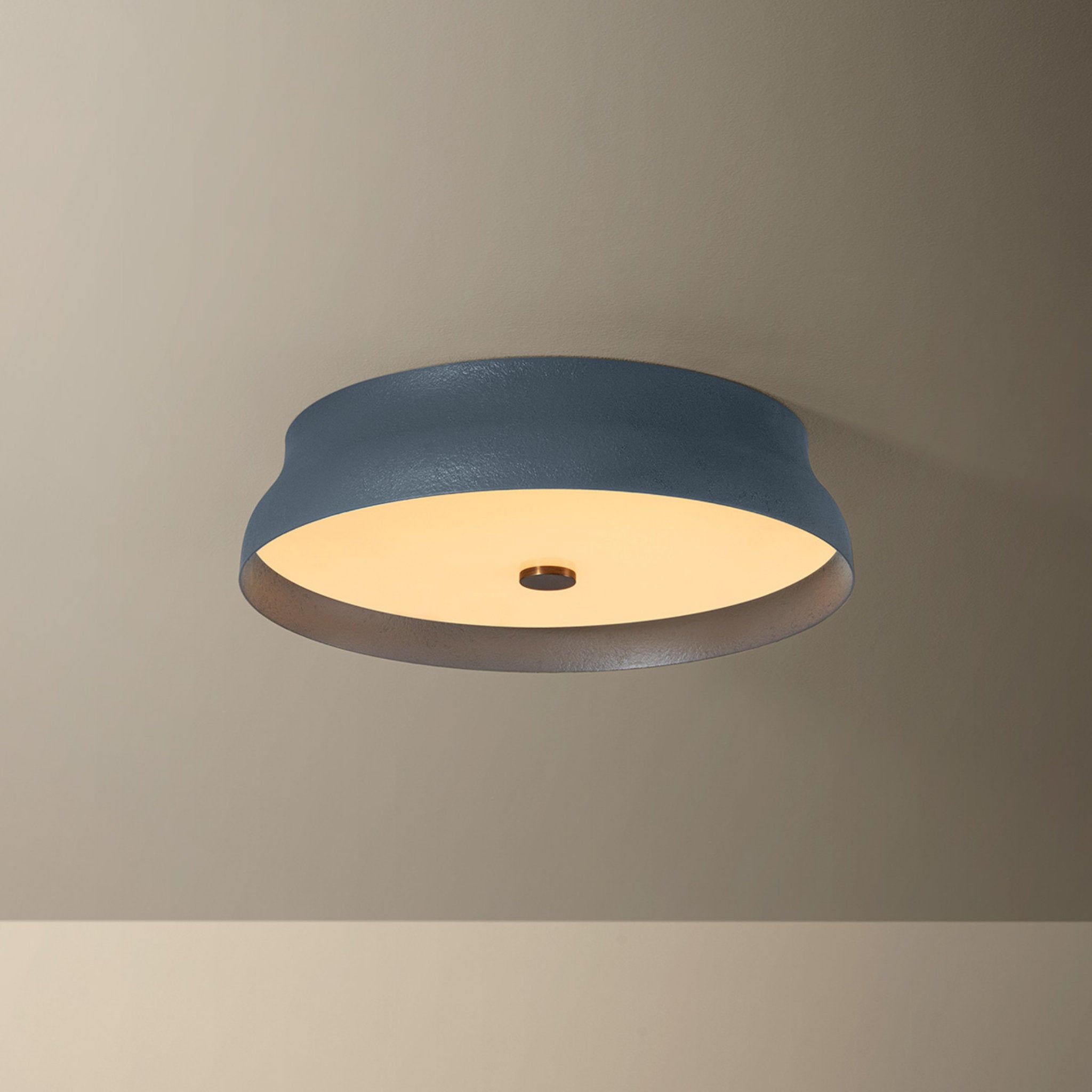 Shore 1-Light Flush Mount in Patina Brass 16W x 4H (Slate Gesso)