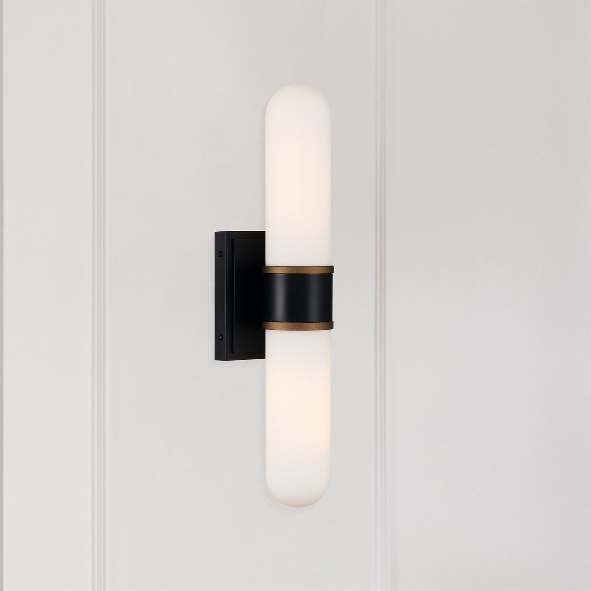Brian Patrick Flynn Capsule 18.5'' LED Matte Black + Textured Gold Sconce Black 18.5"W x 4.75"H x 4.5"D