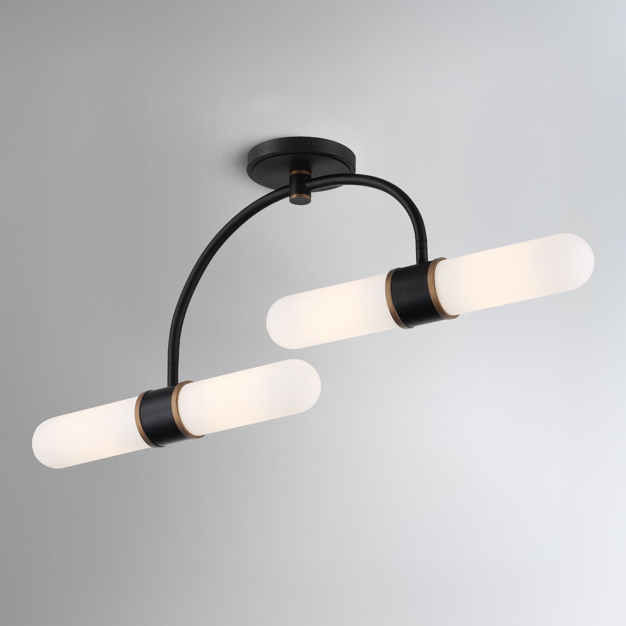 Brian Patrick Flynn Capsule 34.25'' LED Matte Black + Textured Gold Semi Flush Mount Black 34.25"W x 14.5"H x 34.25"D