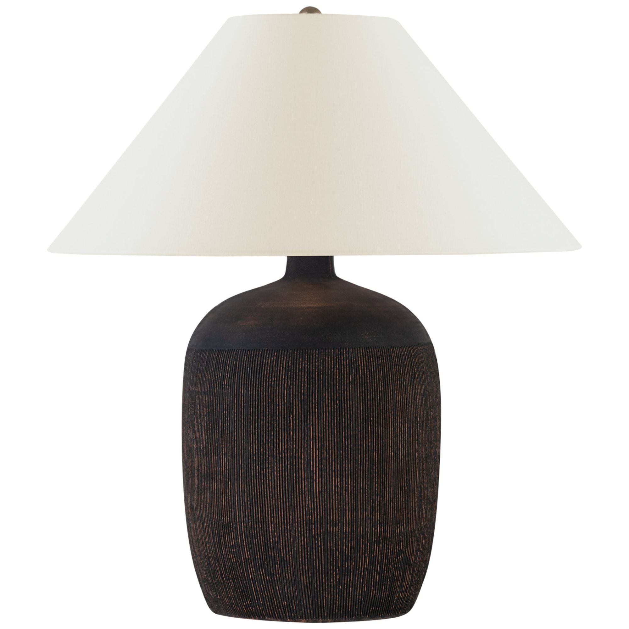 Chapman & Myers Portis 32" Combed Round Table Lamp in Black Wash Terracotta with Linen Shade W26" x H29.75"