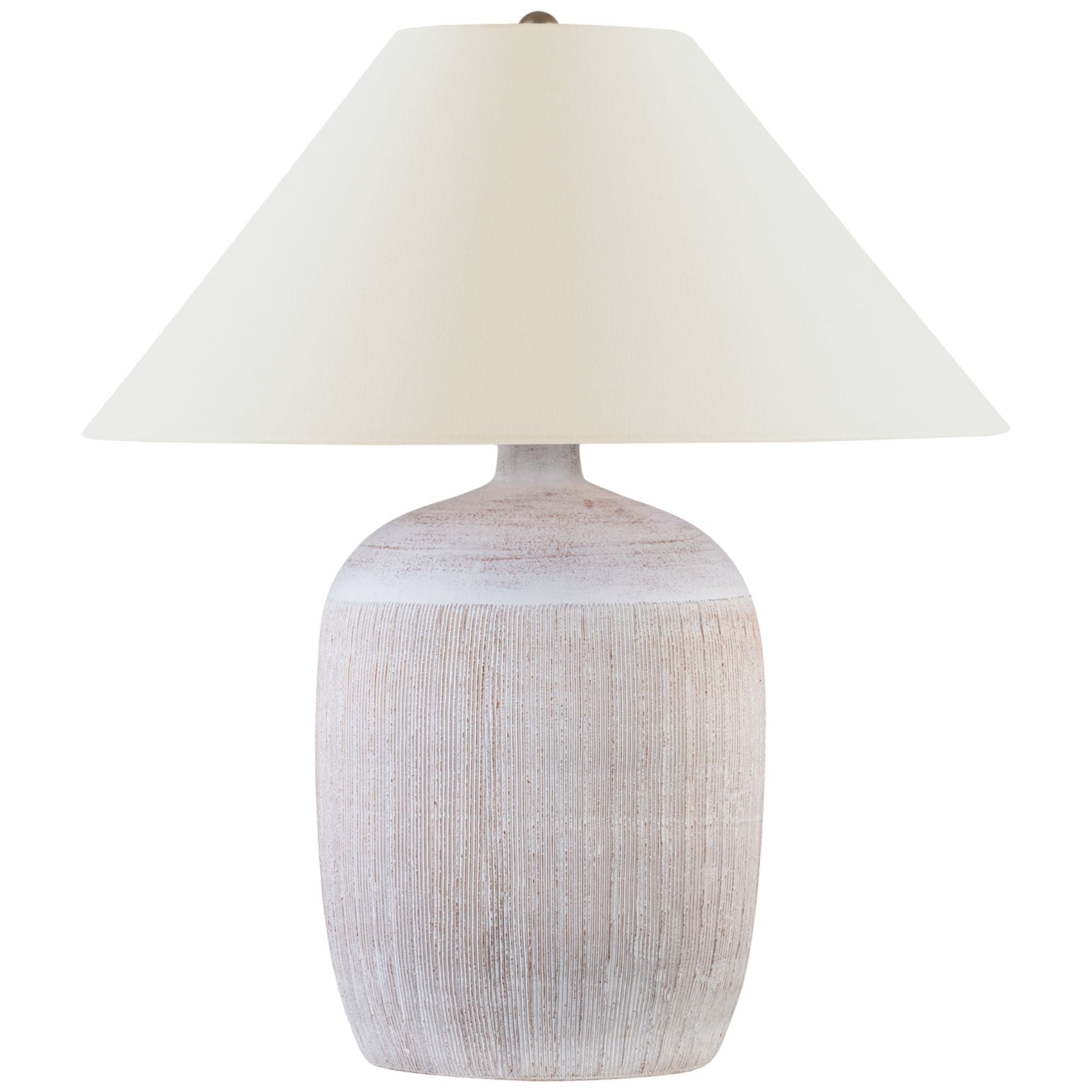 Chapman & Myers Portis 32" Combed Round Table Lamp in White Washed Terracotta with Linen Shade W26" x H29.75"