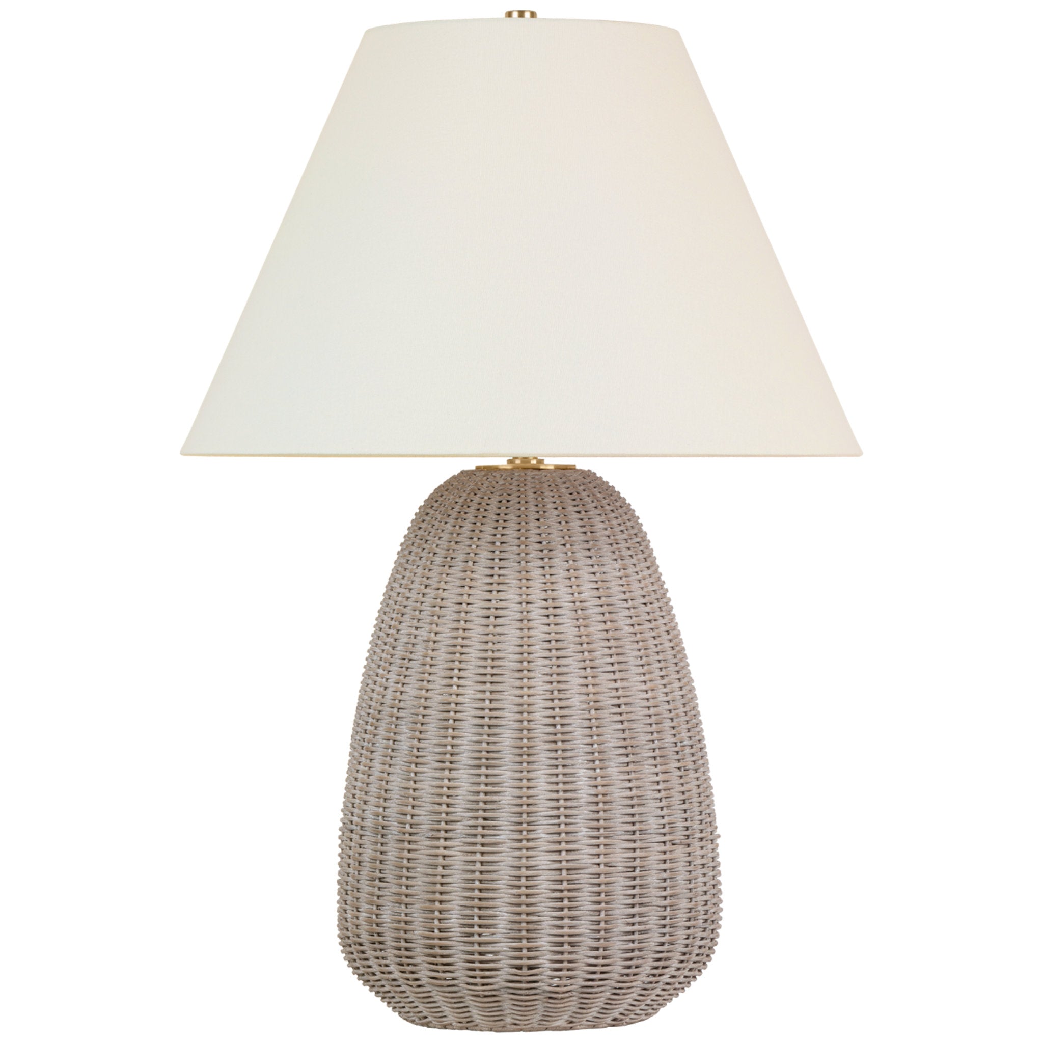 Chapman & Myers Kokomo 30" Table Lamp in Ash Wicker and Antique-Burnished Brass with Linen Shade W20.5" x H30.25"