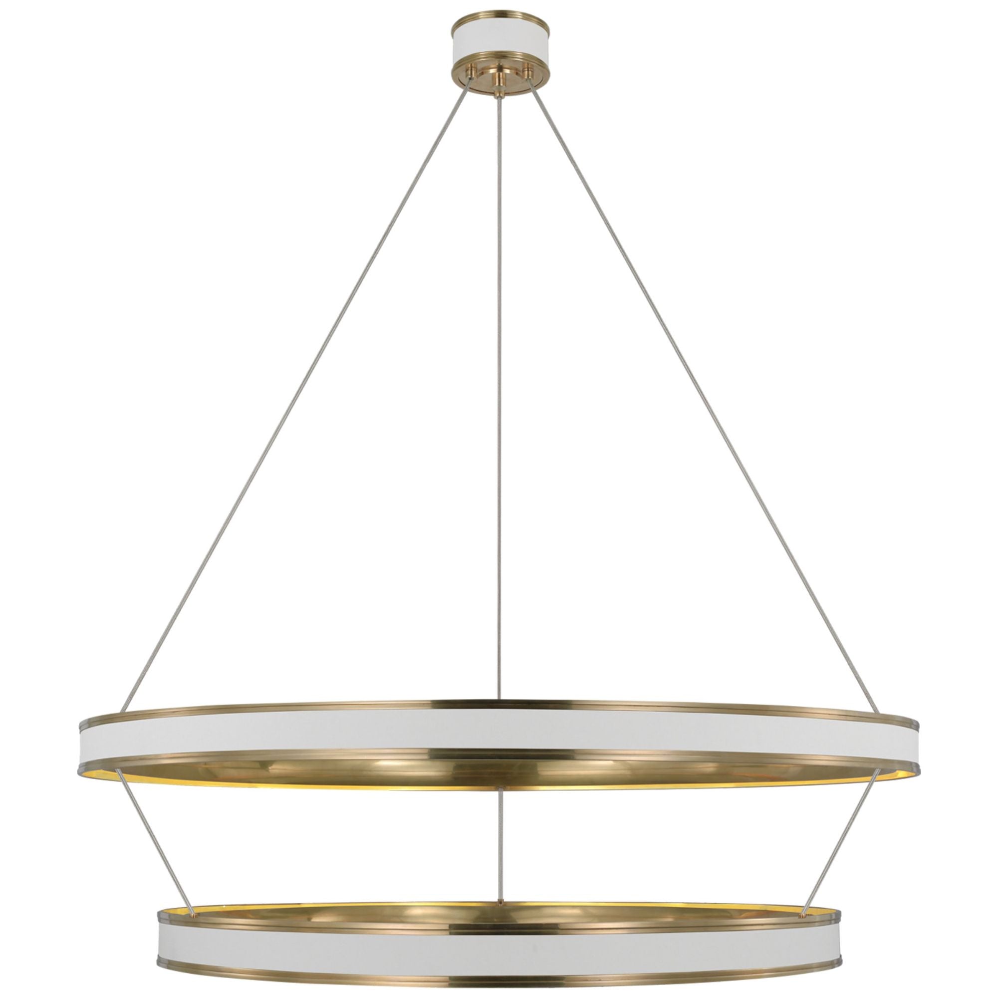 Chapman & Myers Connery 50" Two-Tier Ring Chandelier in Matte White and Antique-Burnished Brass Ceiling Light W50.25"