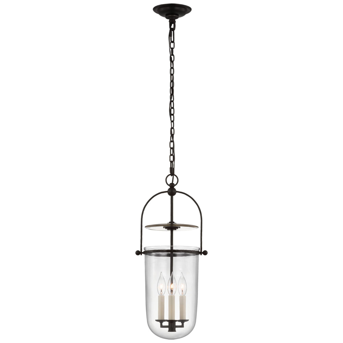 Chapman & Myers Lorford Tall Smoke Bell Lantern in Aged Iron with Clear Glass W10" x H22.75"