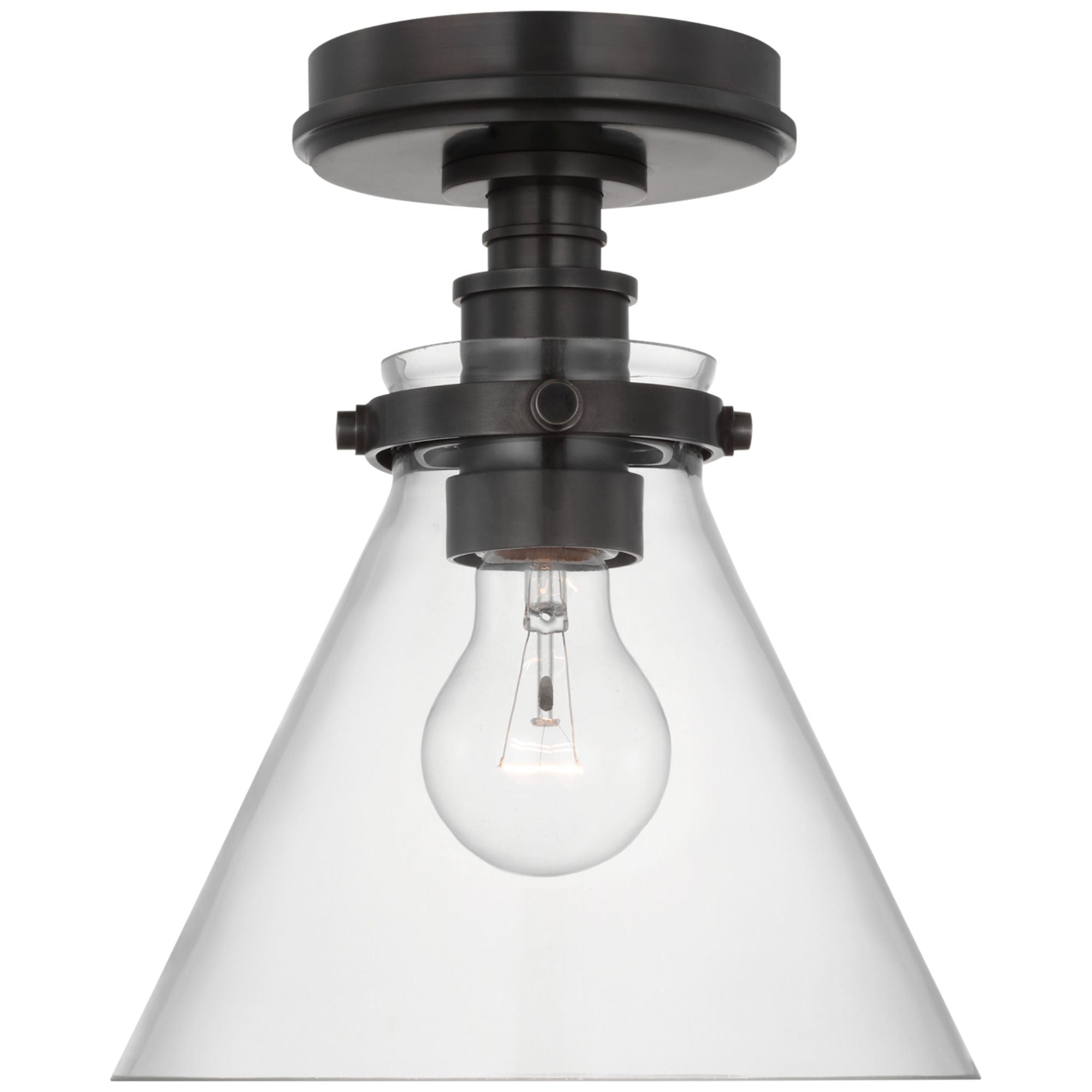 Chapman & Myers Parkington 9" Conical Flush Mount in Bronze with Clear Glass Ceiling Light W8.5" x H10"