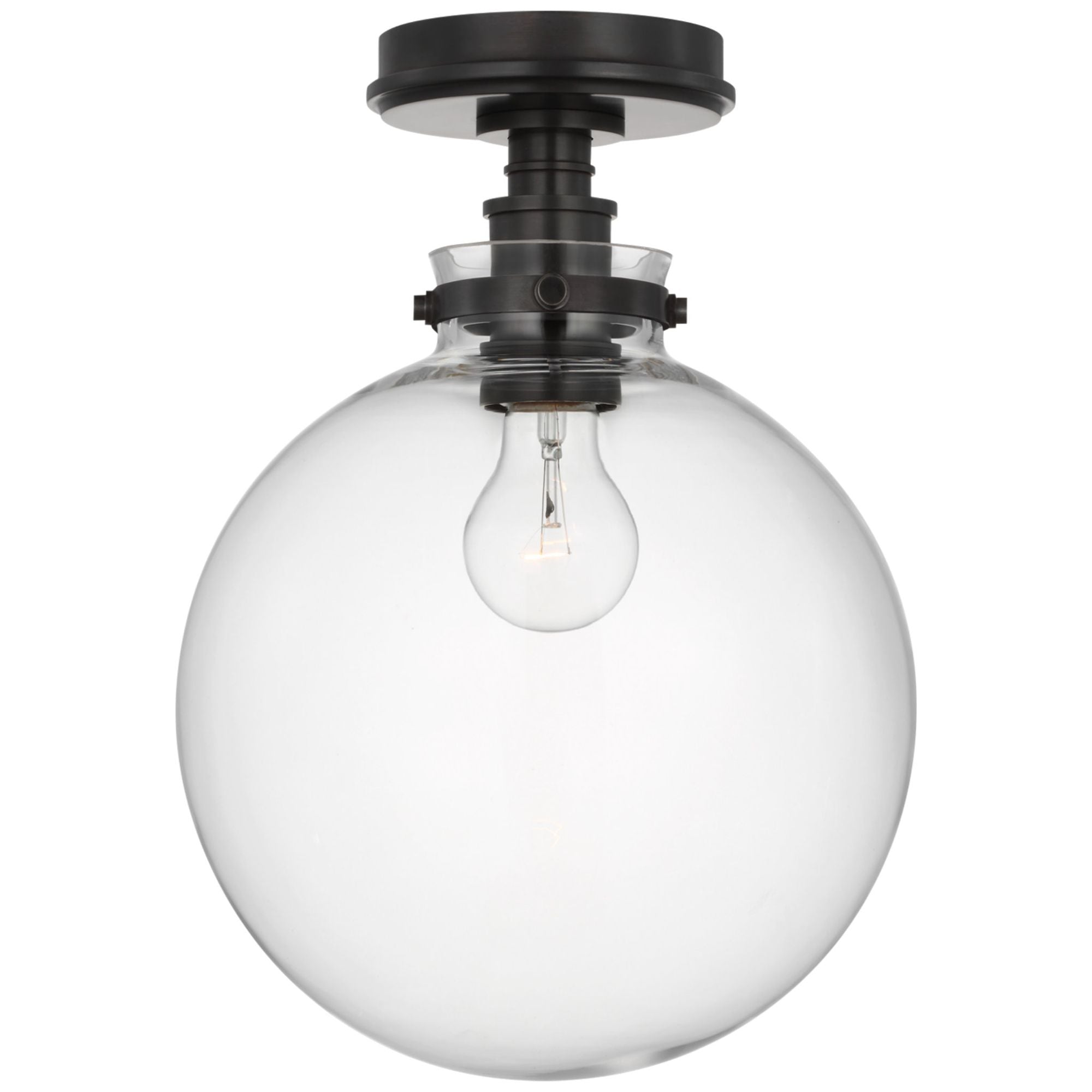 Chapman & Myers Parkington 10" Globe Flush Mount in Bronze with Clear Glass Ceiling Light W10" x H14"