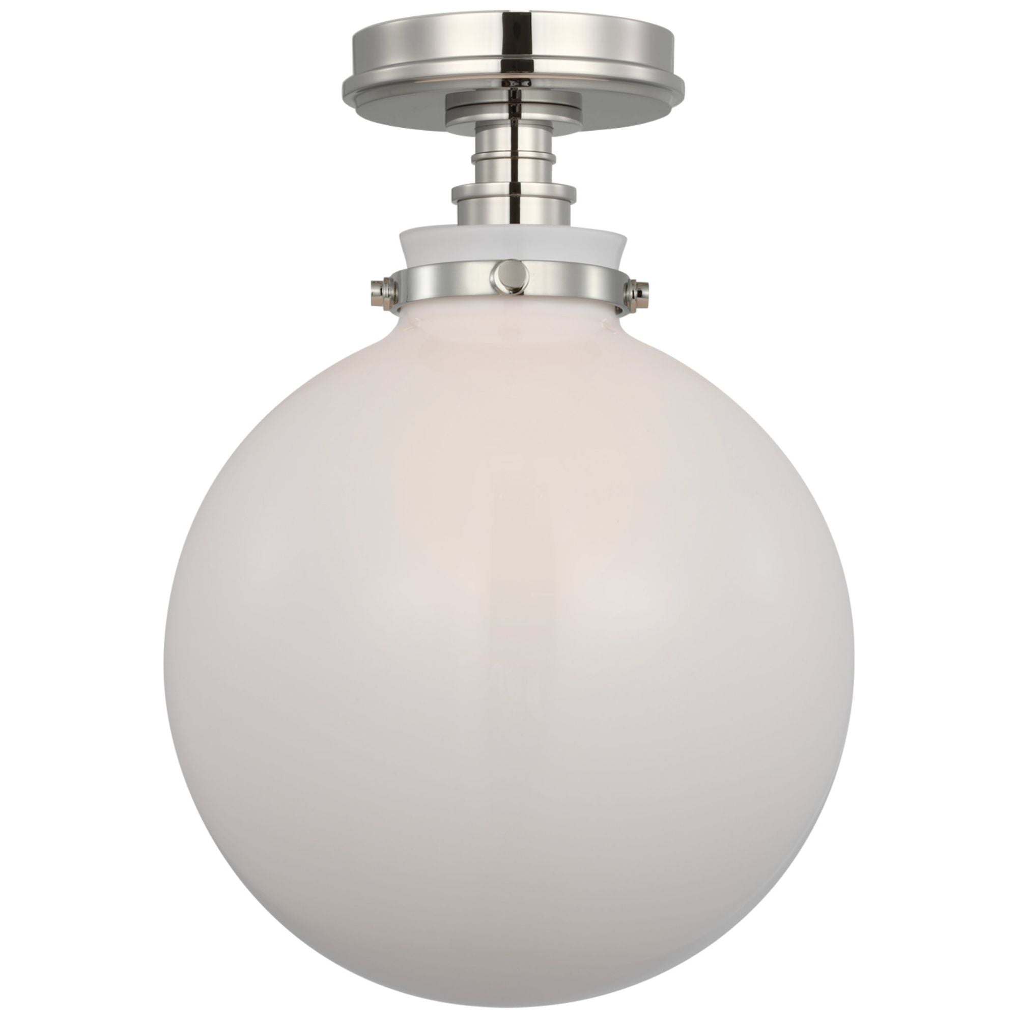 Chapman & Myers Parkington 10" Globe Flush Mount in Polished Nickel with White Glass Ceiling Light W10" x H14"