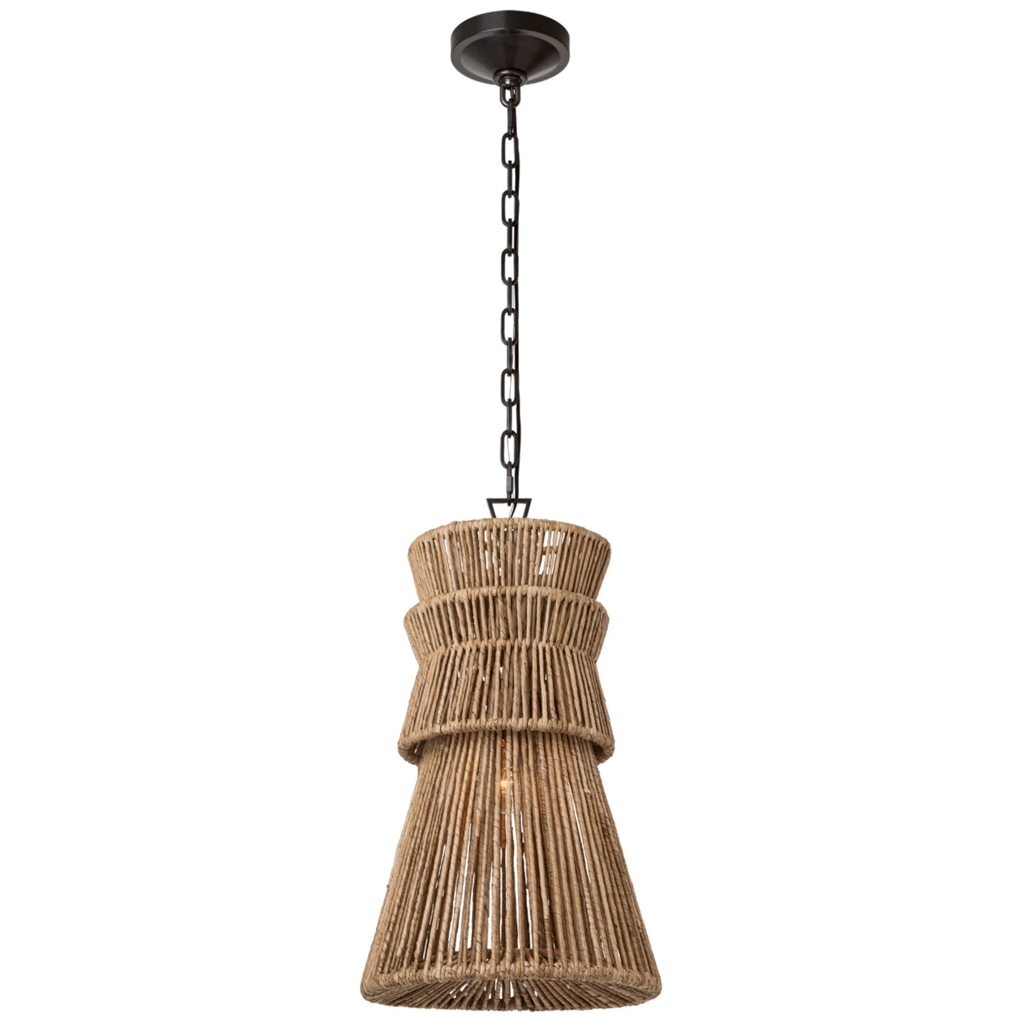 Chapman & Myers Antigua 13" Pendant in Bronze and Natural Abaca Ceiling Light W13" x H22.75"