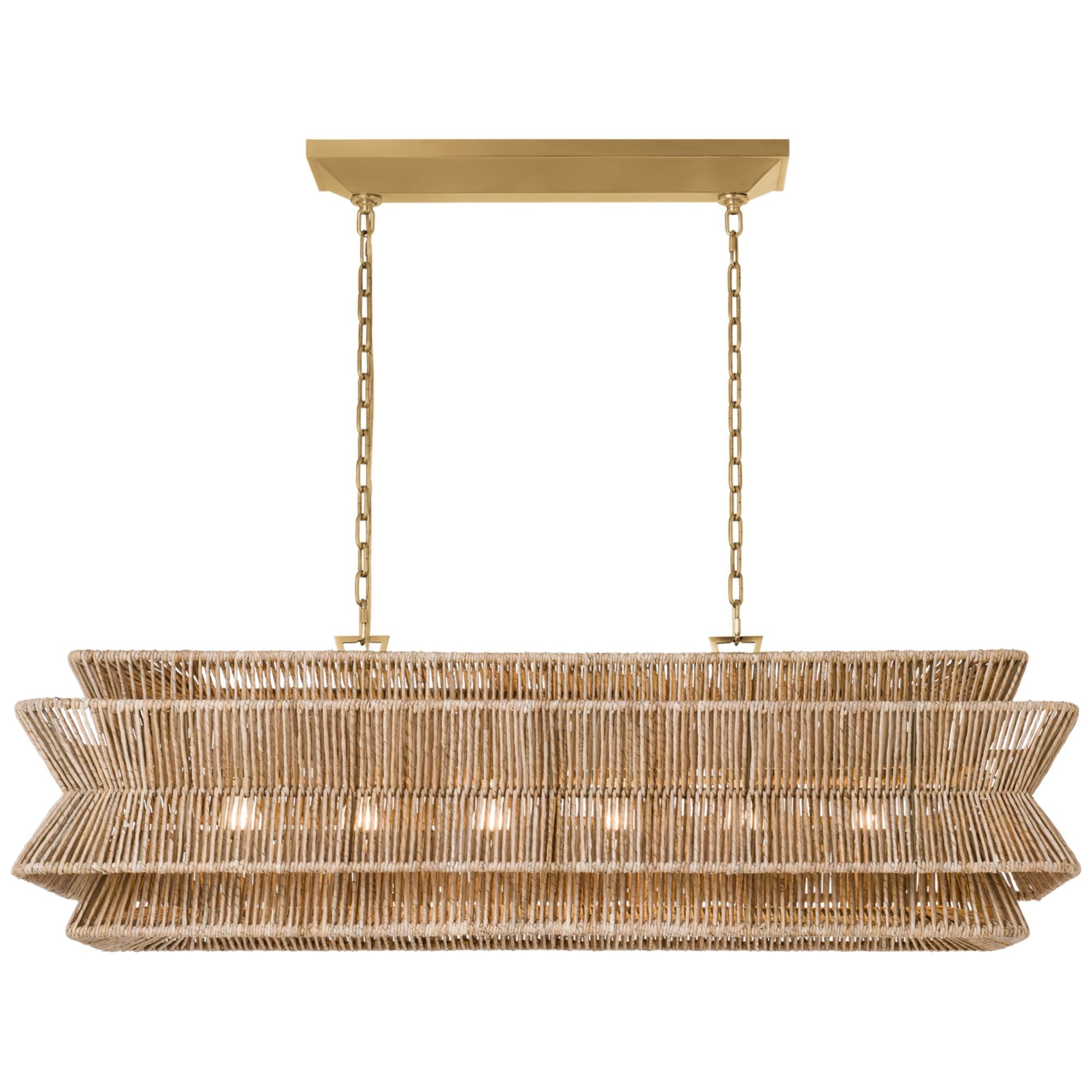 Chapman & Myers Antigua 54" Linear in Antique-Burnished Brass and Natural Abaca Ceiling Light W54"
