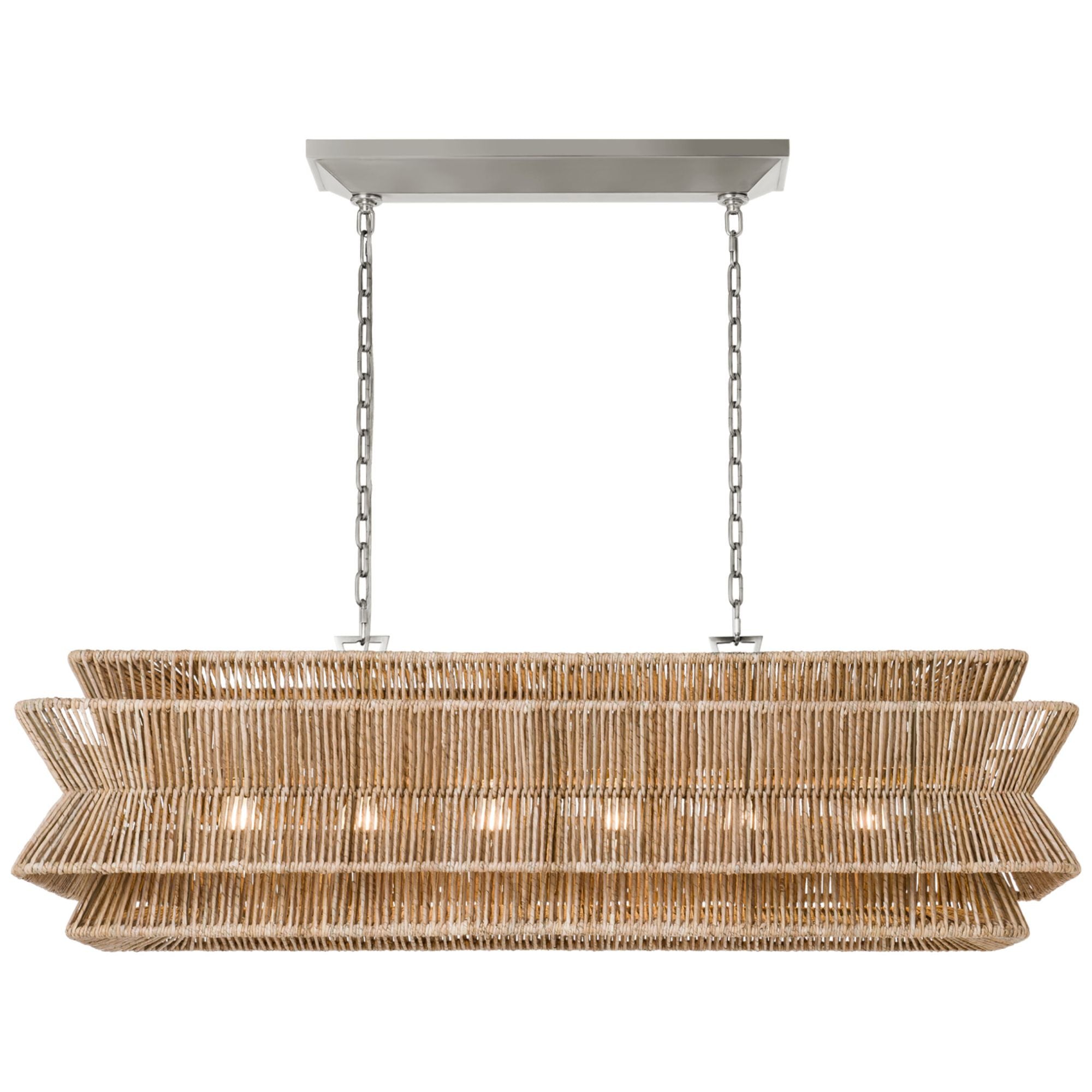 Chapman & Myers Antigua 54" Linear in Polished Nickel and Natural Abaca Ceiling Light W54"