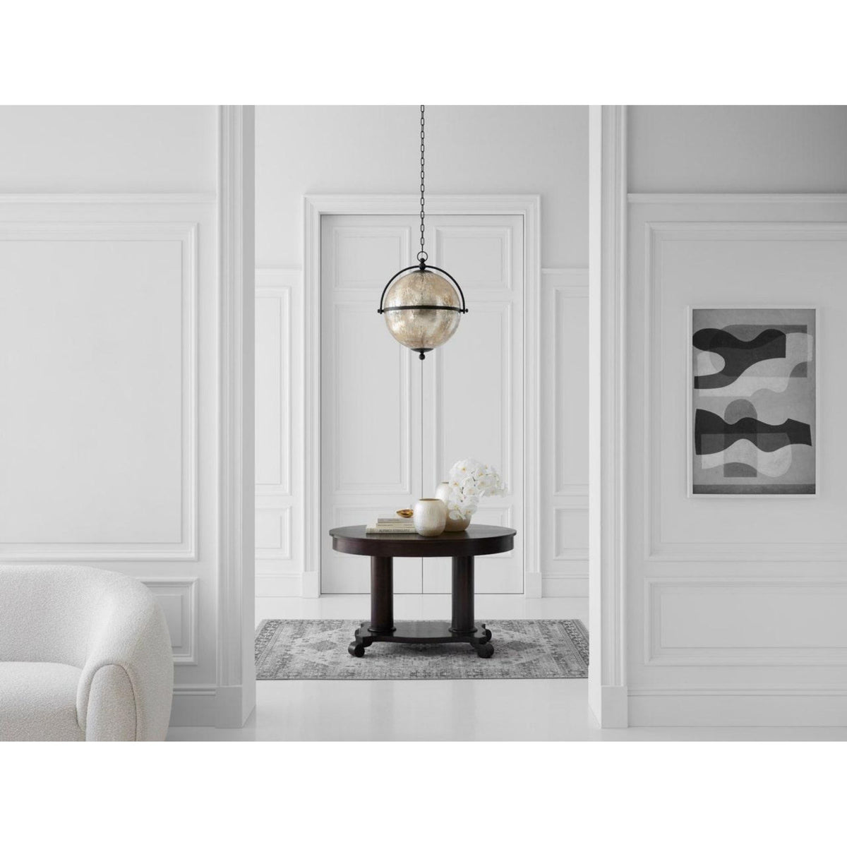 Chapman & Myers Bayridge XL Pendant in Aged Iron with Antique Mercury Glass W21.25" x H24.75"