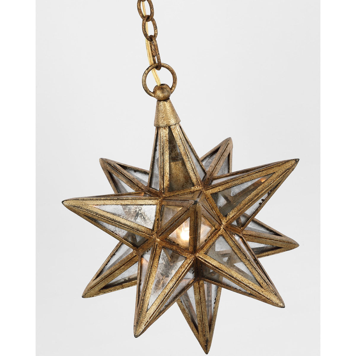 Chapman & Myers Moravian Small Star Lantern in Gilded Iron with Antique Mirror W11.5" x H15.25"
