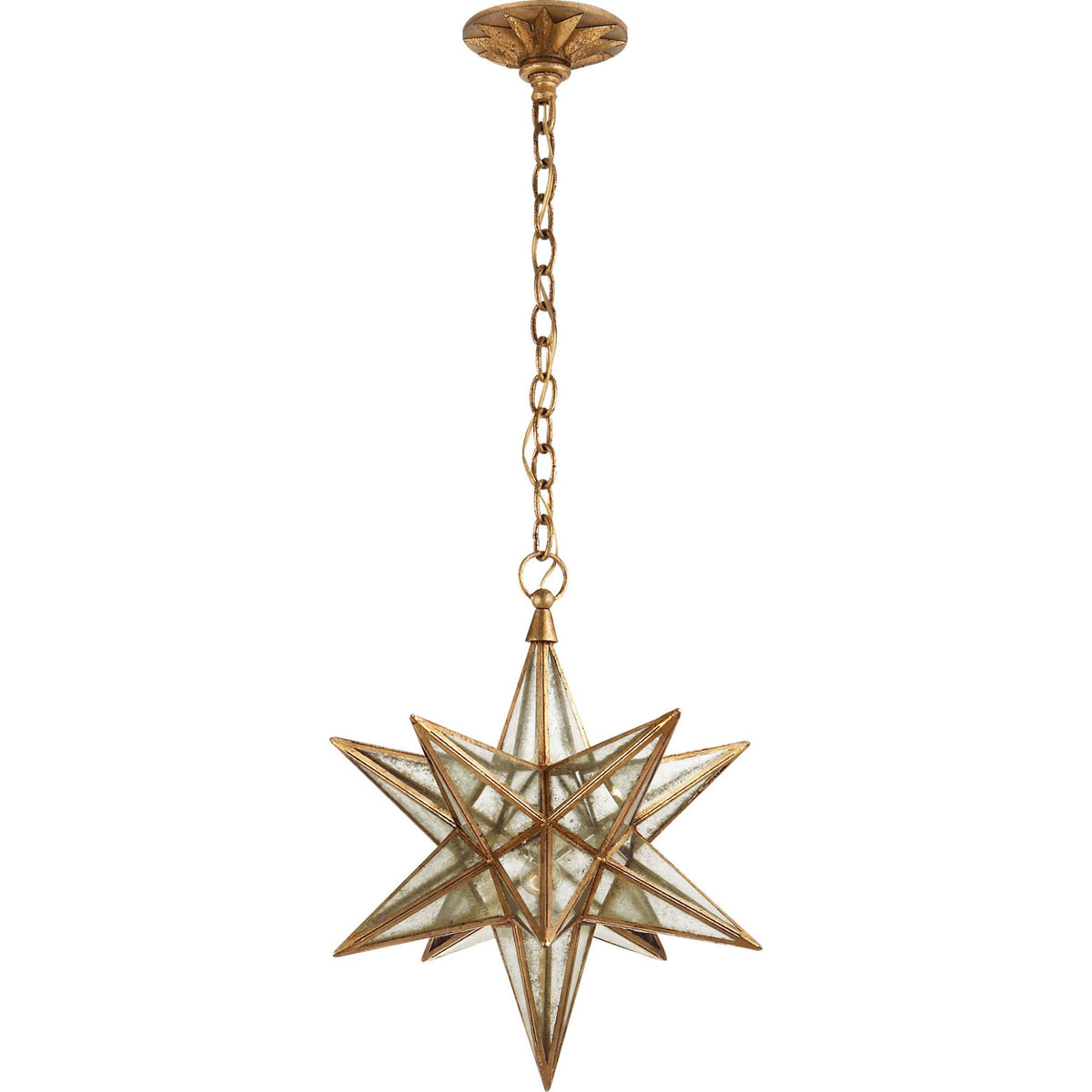Chapman & Myers Moravian Medium Star Lantern in Gilded Iron with Antique Mirror W15.5" x H20"