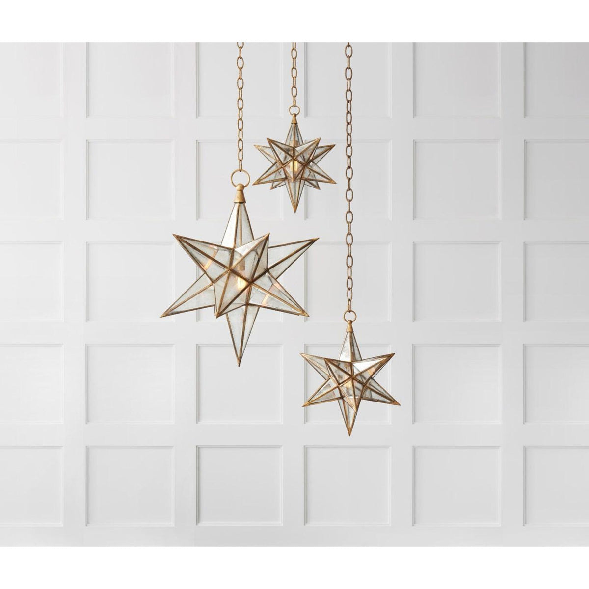 Chapman & Myers Moravian Medium Star Lantern in Gilded Iron with Antique Mirror W15.5" x H20"