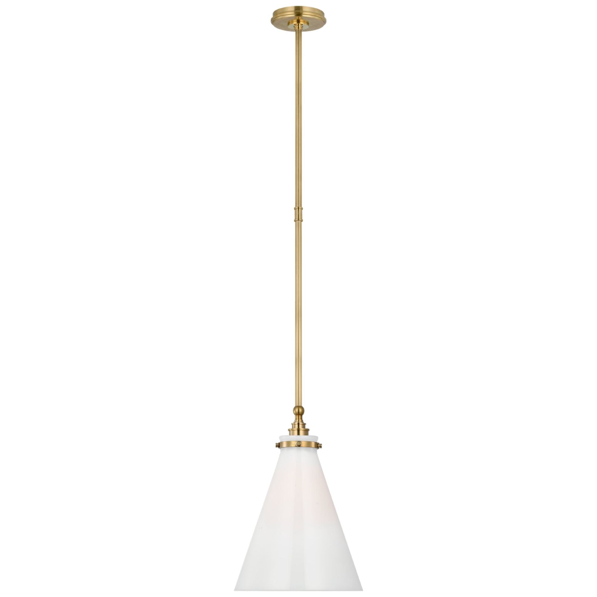 Chapman & Myers Parkington 11" Conical Pendant in Antique-Burnished Brass with White Glass Ceiling Light W11"