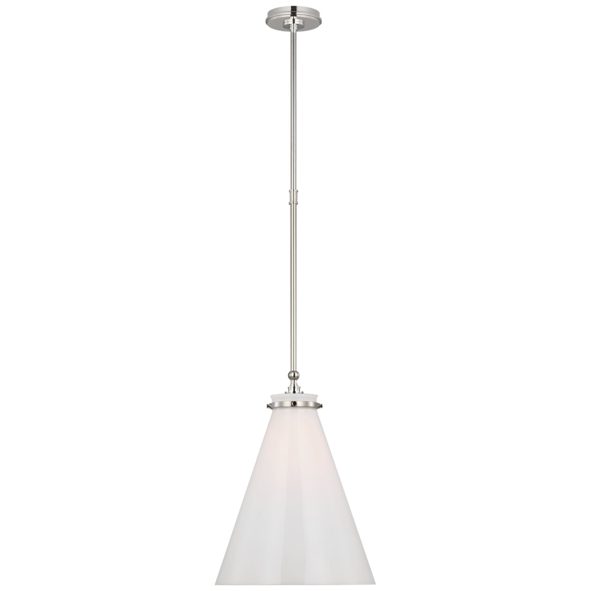Chapman & Myers Parkington 15" Conical Pendant in Polished Nickel with White Glass Ceiling Light W15.25"