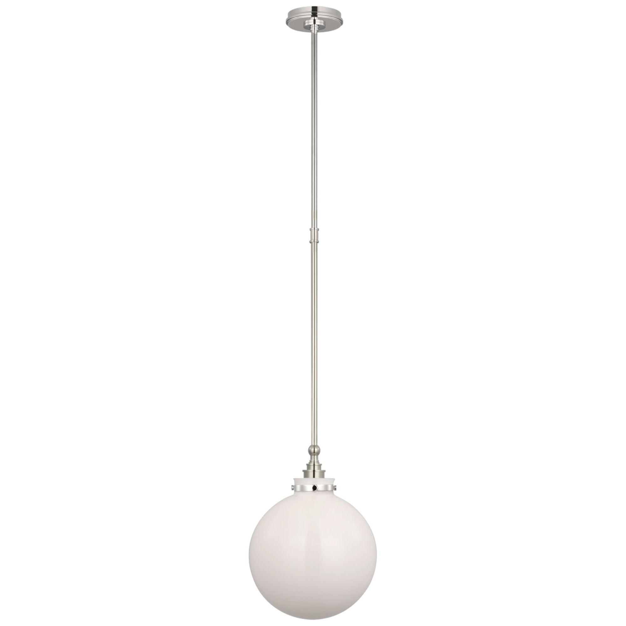 Chapman & Myers Parkington 10" Globe Pendant in Polished Nickel with White Glass Ceiling Light W10"