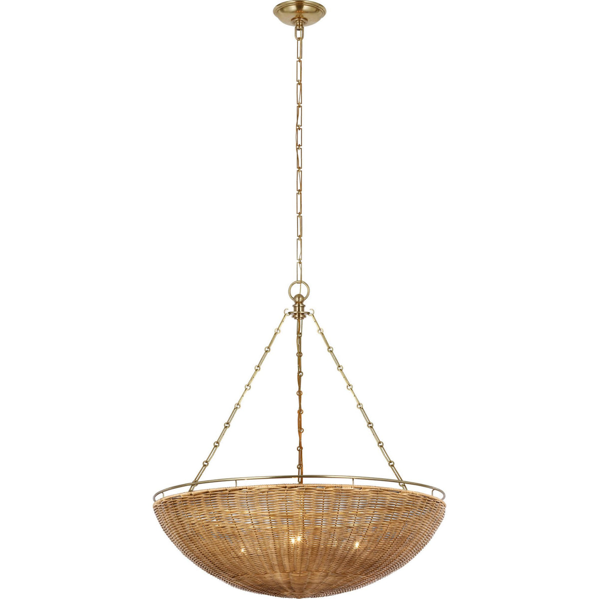 Chapman & Myers Clovis Medium Chandelier in Antique-Burnished Brass and Natural Wicker W28" x H32.25"
