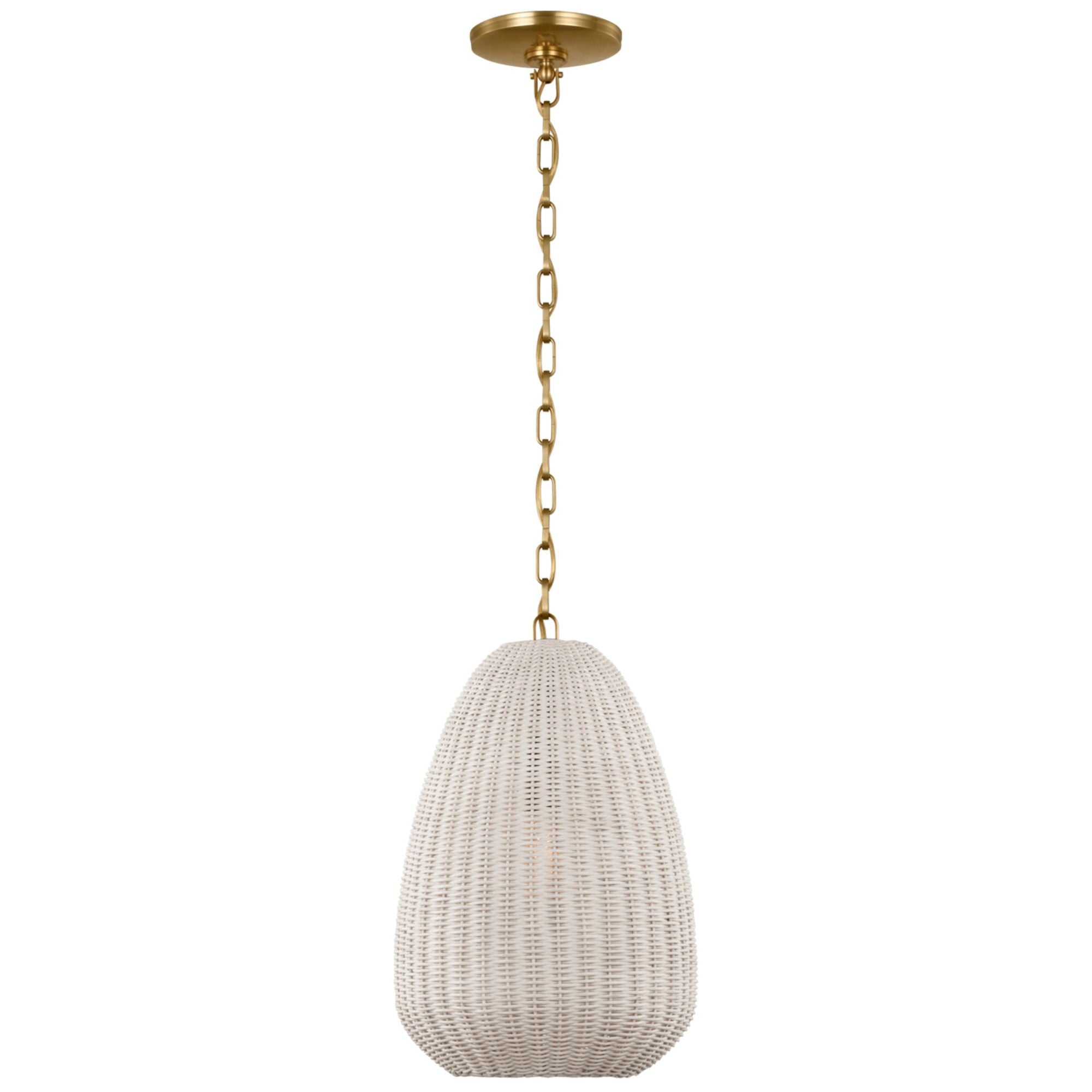 Chapman & Myers Kokomo 12" Pendant in Antique-Burnished Brass with Chalk Wicker Shade Ceiling Light W11.5" x H18.25"