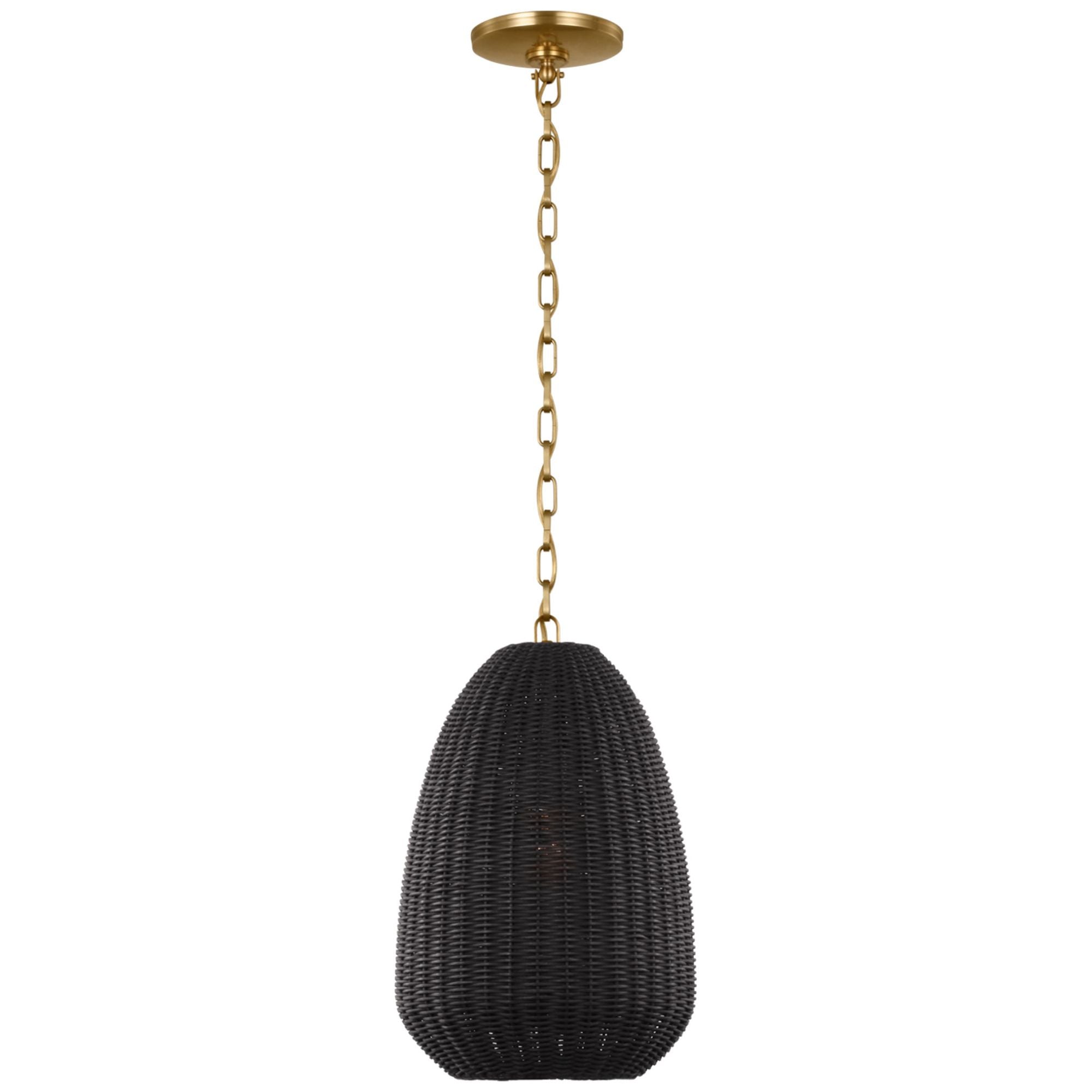 Chapman & Myers Kokomo 12" Pendant in Antique-Burnished Brass with Charcoal Wicker Shade Ceiling Light W11.5" x H18.25"