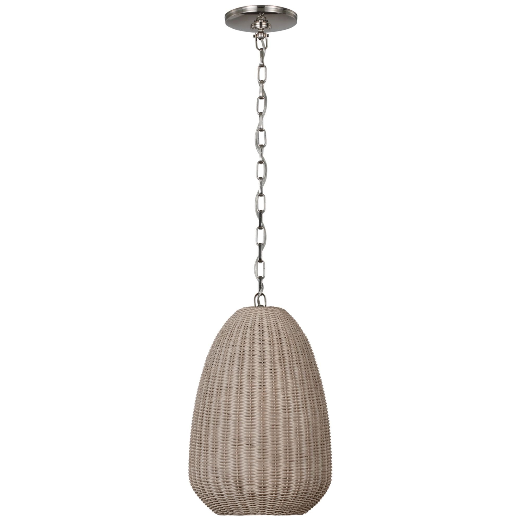Chapman & Myers Kokomo 12" Pendant in Polished Nickel with Ash Wicker Shade Ceiling Light W11.5" x H18.25"
