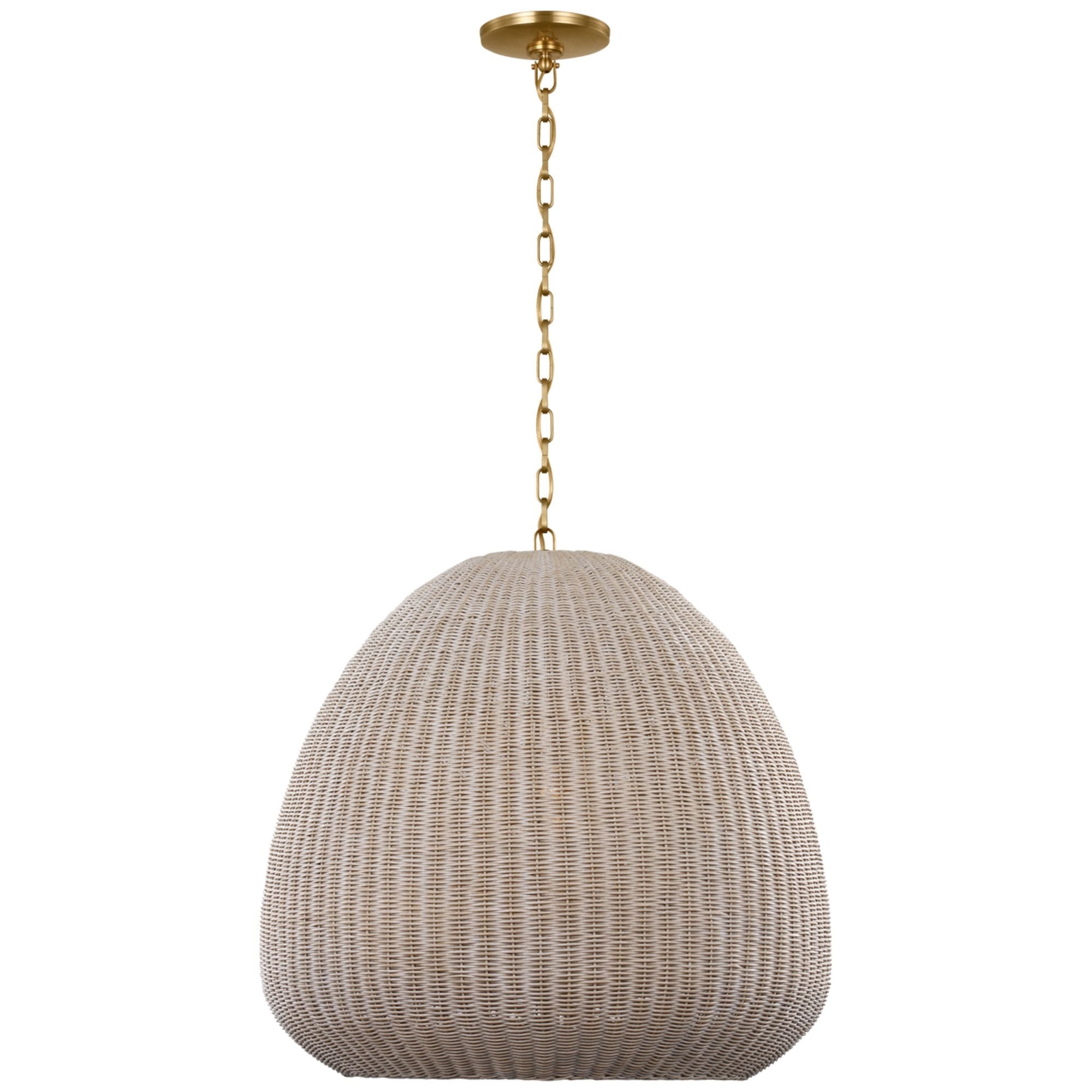 Chapman & Myers Kokomo 30" Domed Pendant in Antique-Burnished Brass with Ash Wicker Shade Ceiling Light W30" x H28.75"