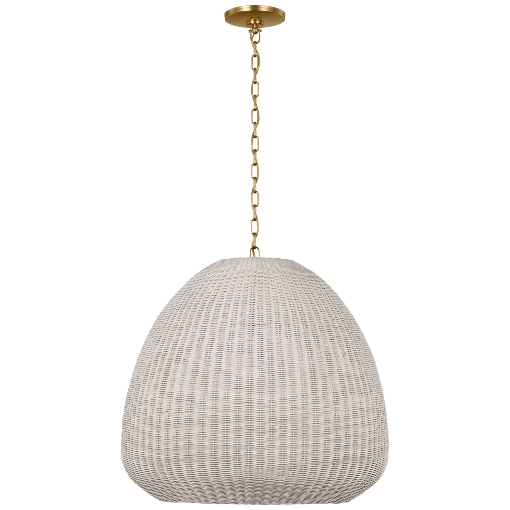 Chapman & Myers Kokomo 30" Domed Pendant in Antique-Burnished Brass with Chalk Wicker Shade Ceiling Light W30" x H28.75"