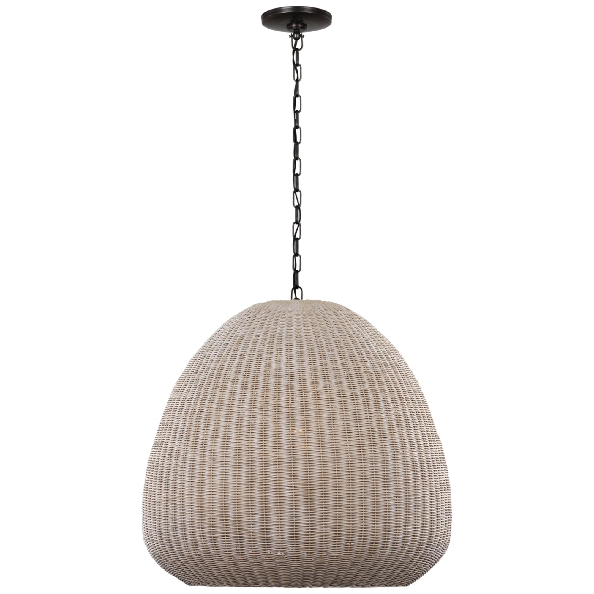 Chapman & Myers Kokomo 30" Domed Pendant in Bronze with Ash Wicker Shade Ceiling Light W30" x H28.75"