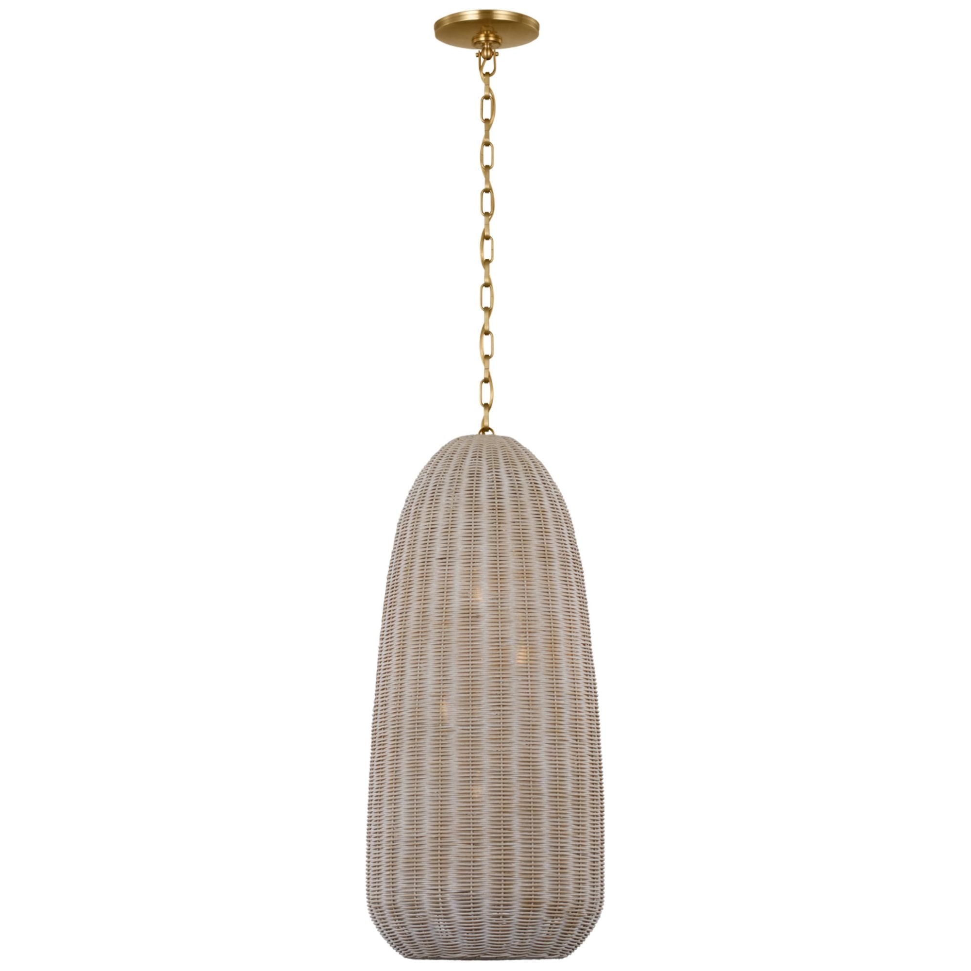 Chapman & Myers Kokomo 15" Elongated Pendant in Antique-Burnished Brass with Ash Wicker Shade Ceiling Light W15" x H33.75"