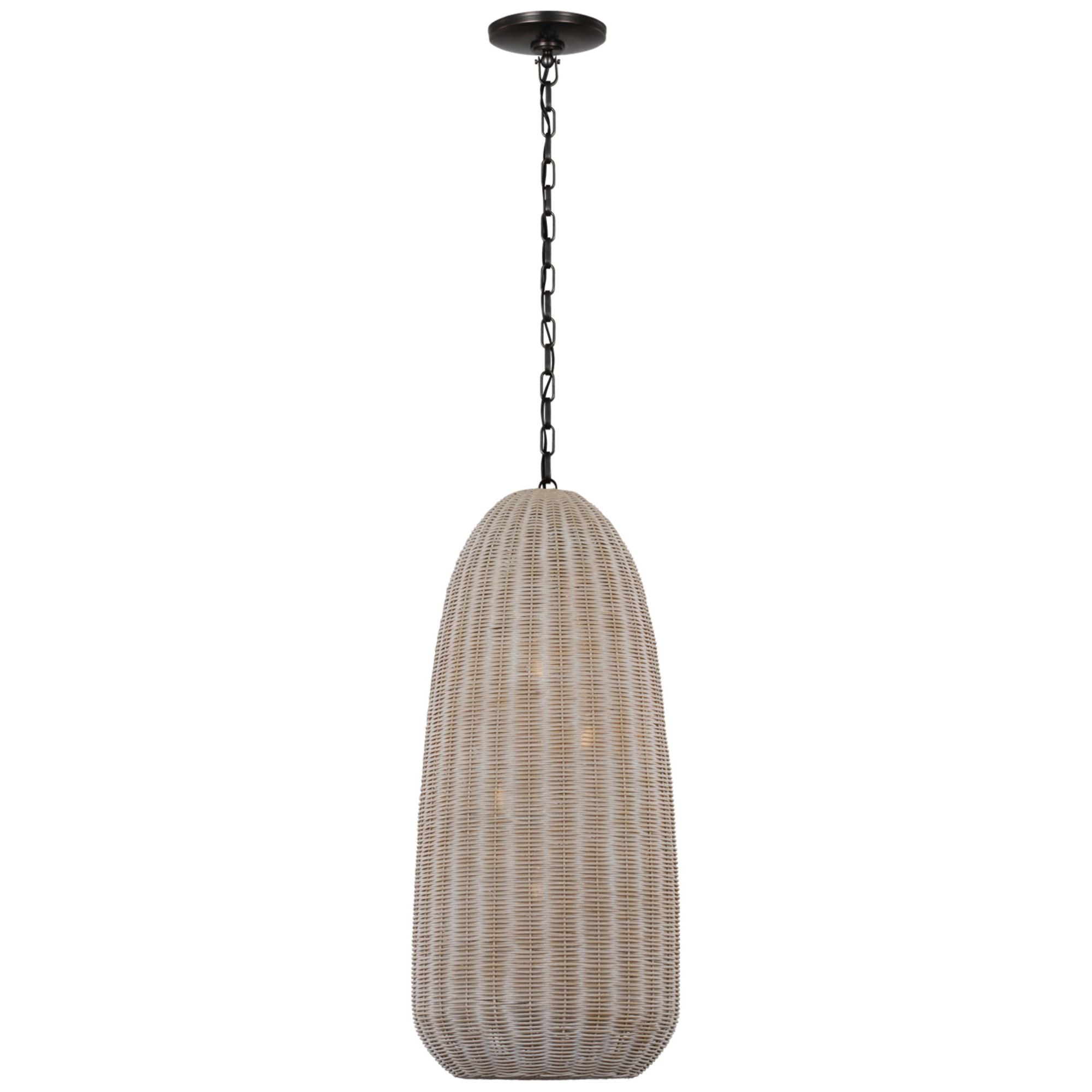 Chapman & Myers Kokomo 15" Elongated Pendant in Bronze with Ash Wicker Shade Ceiling Light W15" x H33.75"