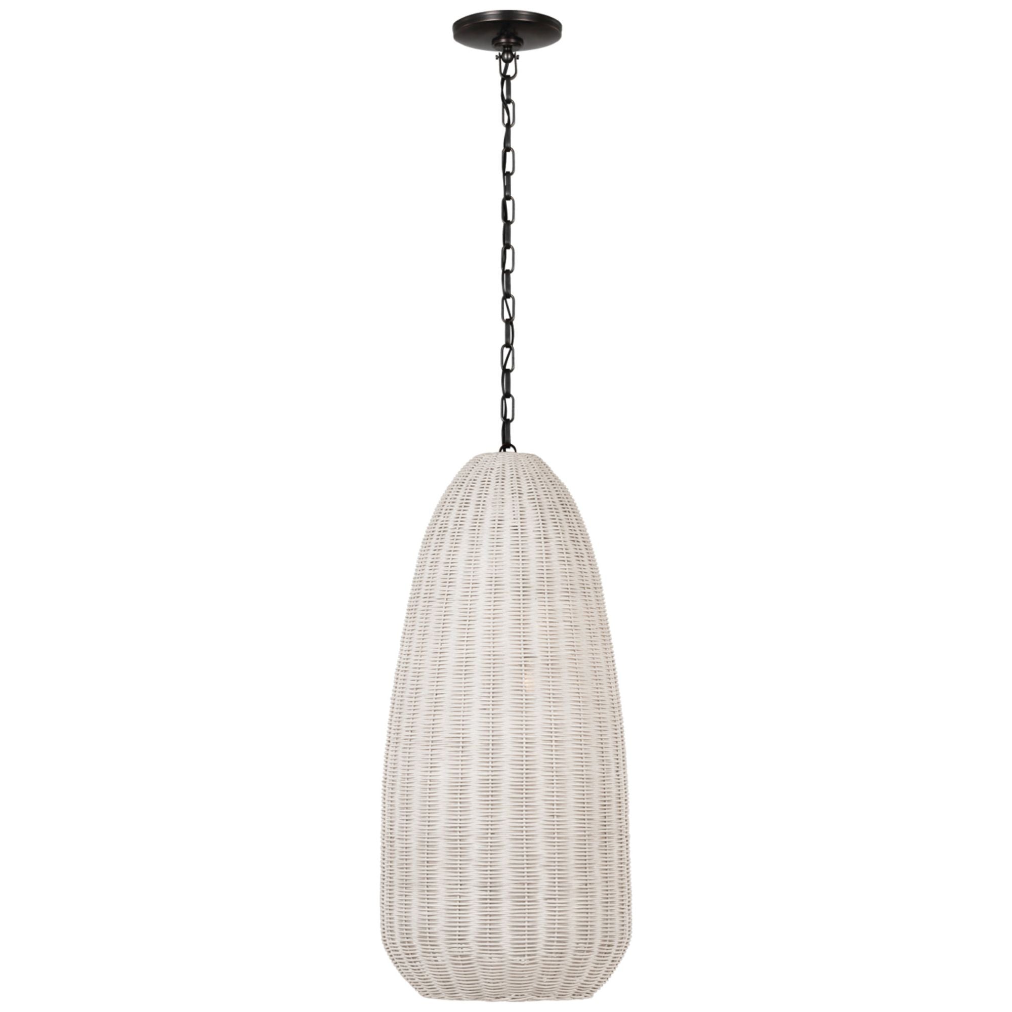Chapman & Myers Kokomo 15" Elongated Pendant in Bronze with Chalk Wicker Shade Ceiling Light W15" x H33.75"