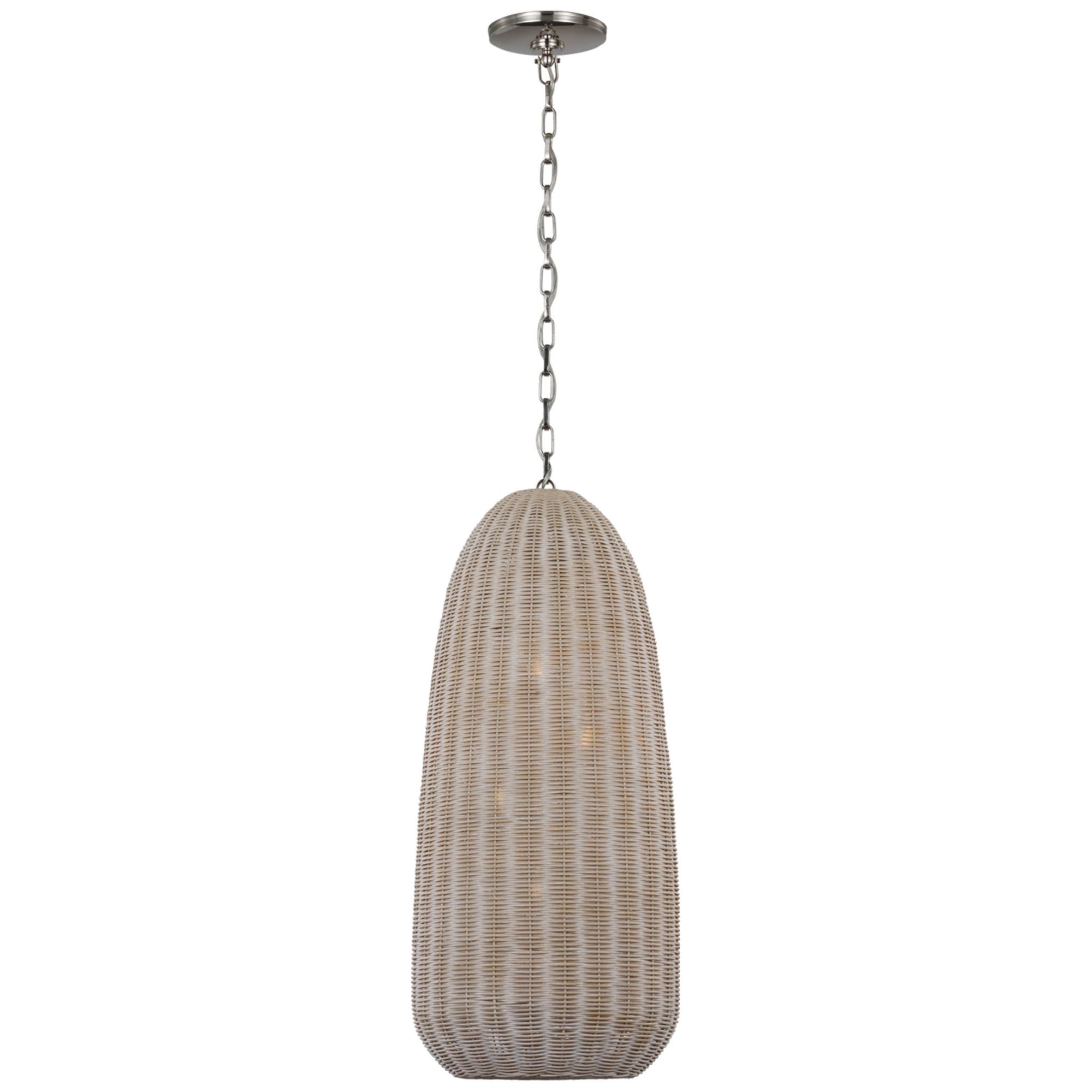 Chapman & Myers Kokomo 15" Elongated Pendant in Polished Nickel with Ash Wicker Shade Ceiling Light W15" x H33.75"