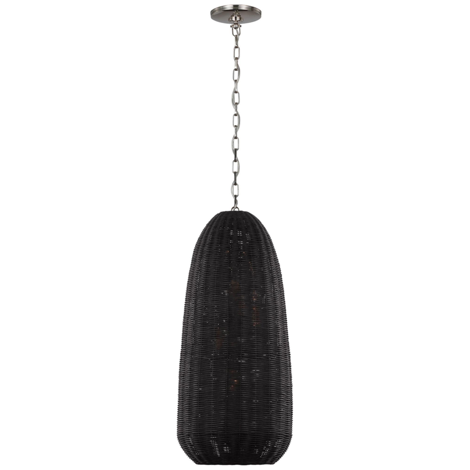 Chapman & Myers Kokomo 15" Elongated Pendant in Polished Nickel with Charcoal Wicker Shade Ceiling Light W15" x H33.75"