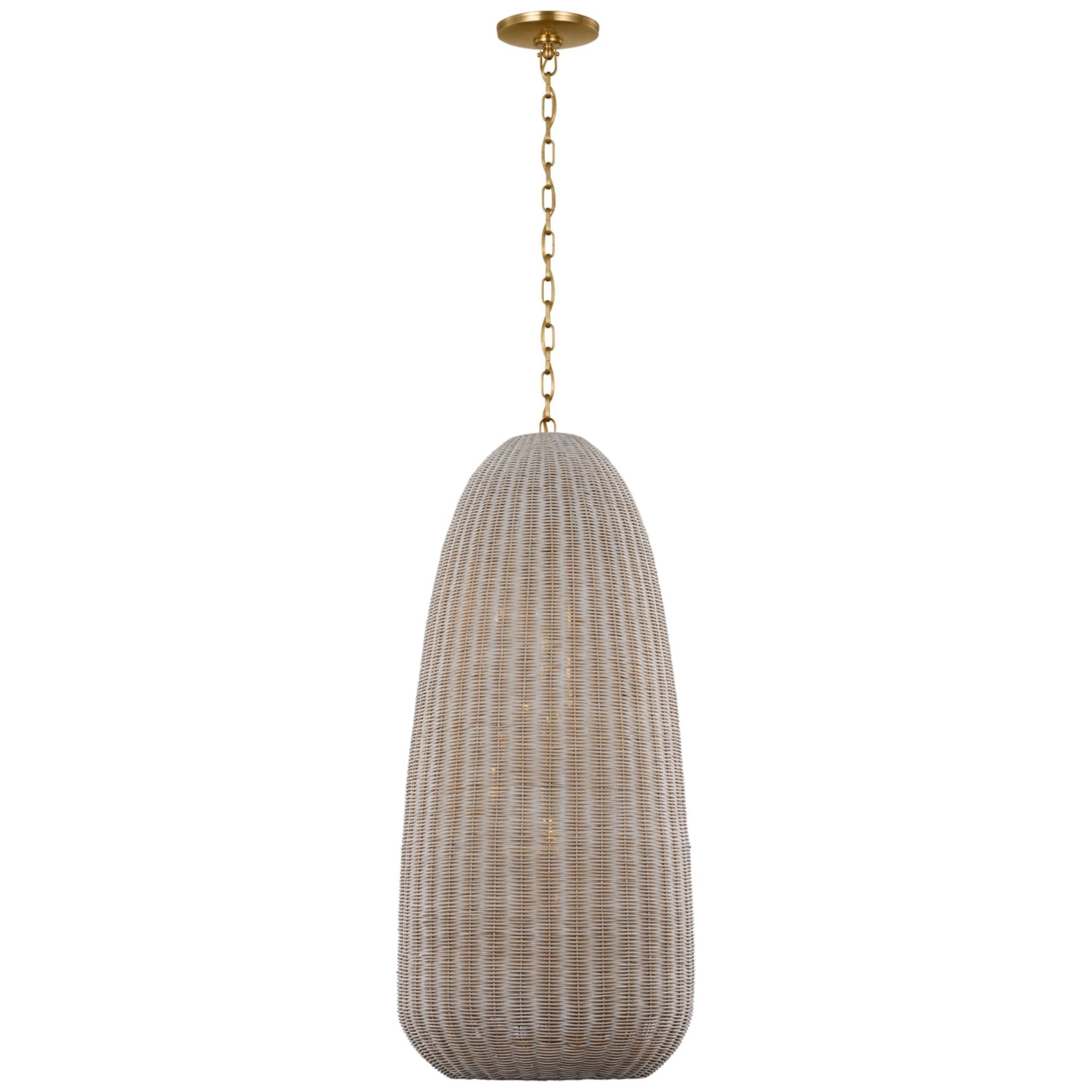 Chapman & Myers Kokomo 20" Elongated Pendant in Antique-Burnished Brass with Ash Wicker Shade Ceiling Light W20" x H44.25"