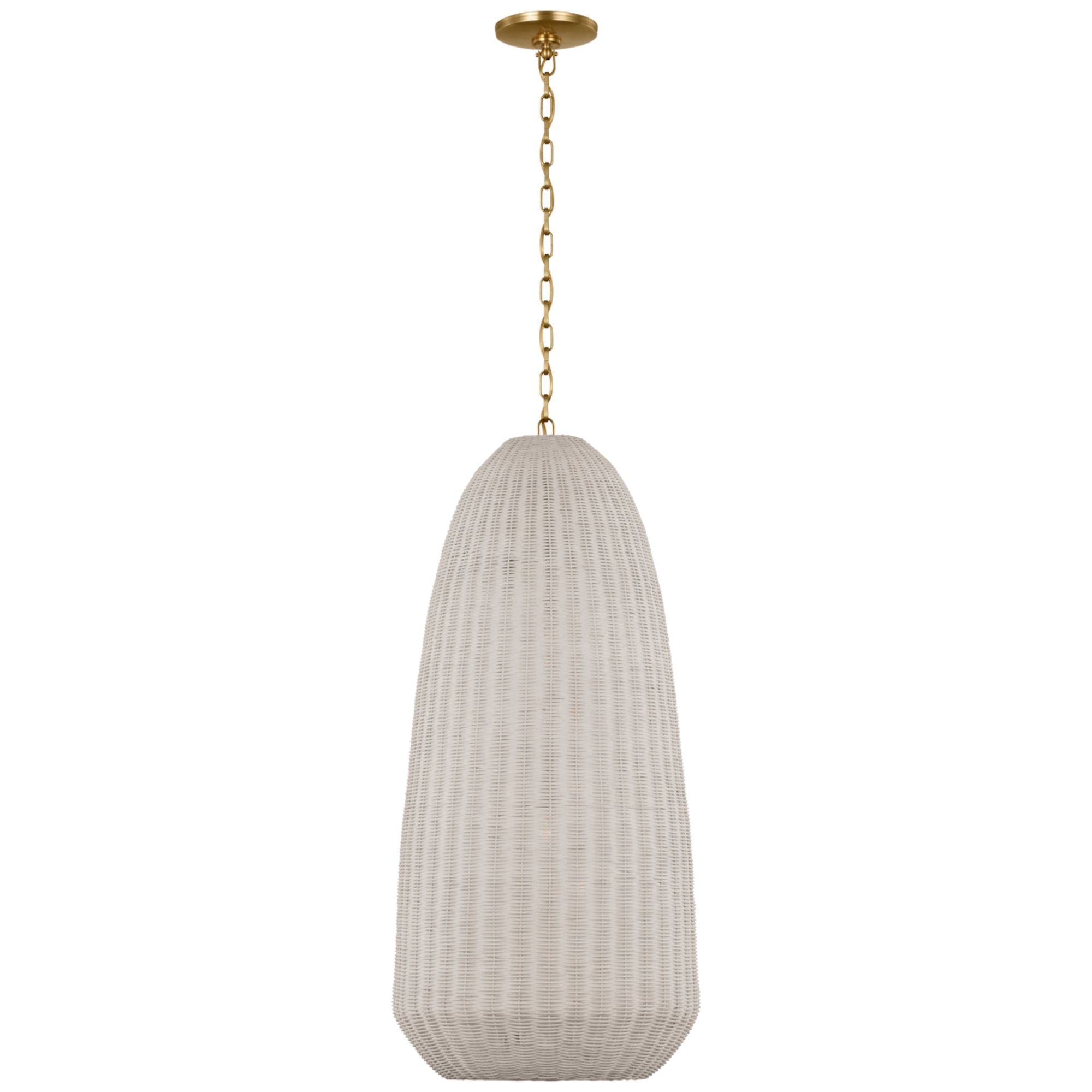 Chapman & Myers Kokomo 20" Elongated Pendant in Antique-Burnished Brass with Chalk Wicker Shade Ceiling Light W20" x H44.25"
