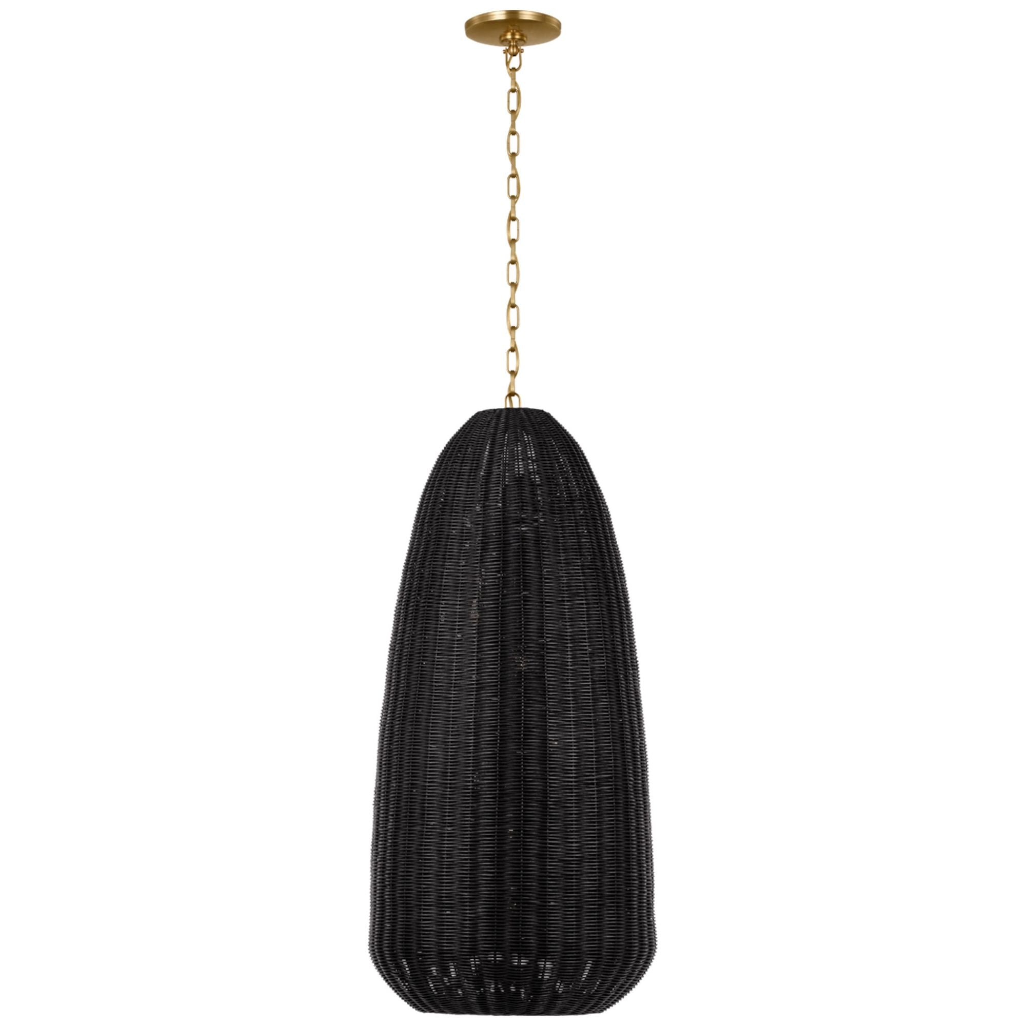 Chapman & Myers Kokomo 20" Elongated Pendant in Antique-Burnished Brass with Charcoal Wicker Shade Ceiling Light W20" x H44.25"