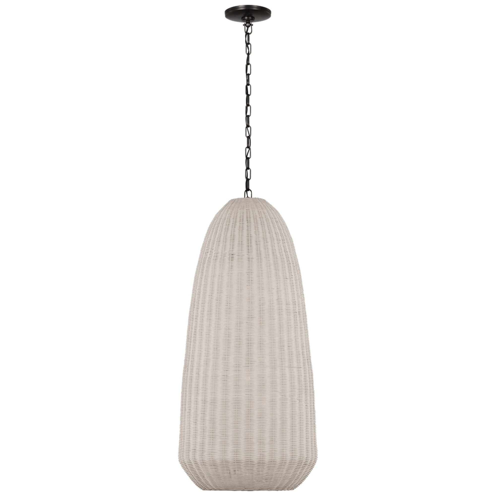 Chapman & Myers Kokomo 20" Elongated Pendant in Bronze with Chalk Wicker Shade Ceiling Light W20" x H44.25"