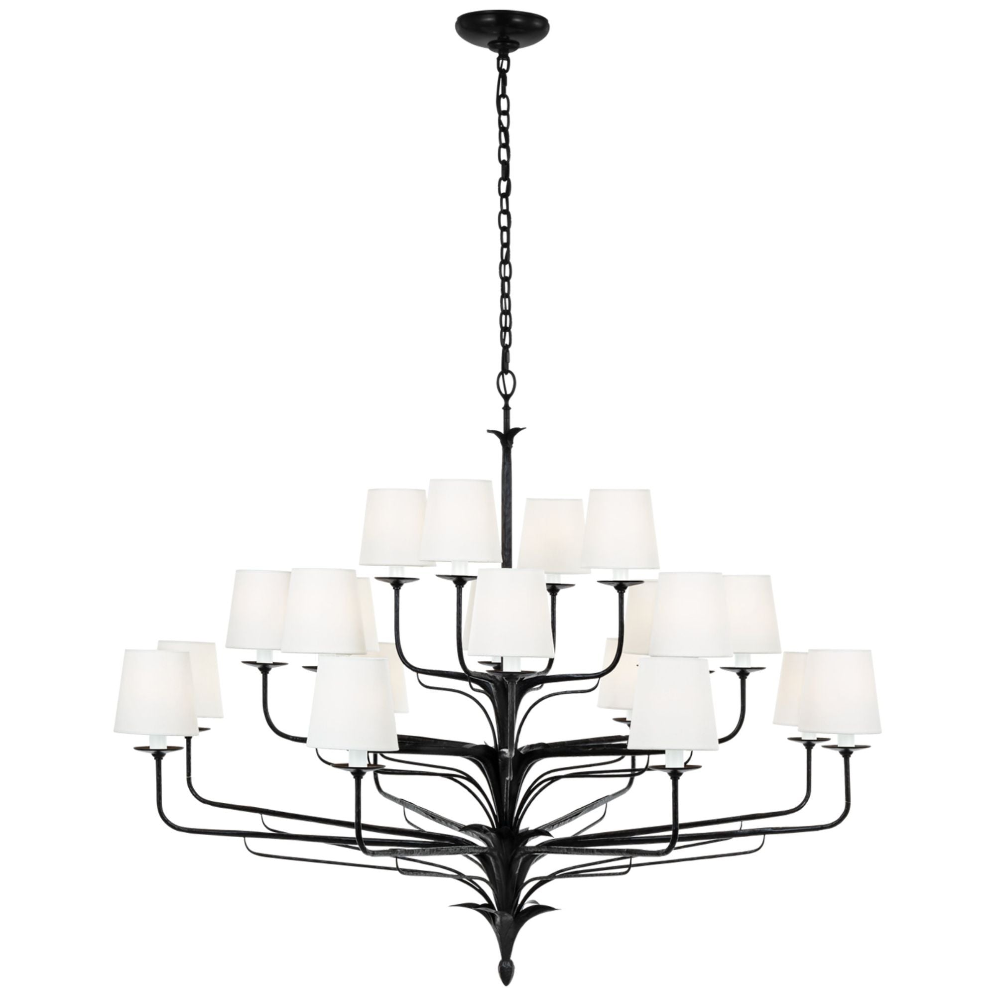 Chapman & Myers Amalfi 50" Three-Tiered Chandelier in Waxed Black with Linen Shades Ceiling Light W50" x H39.25"