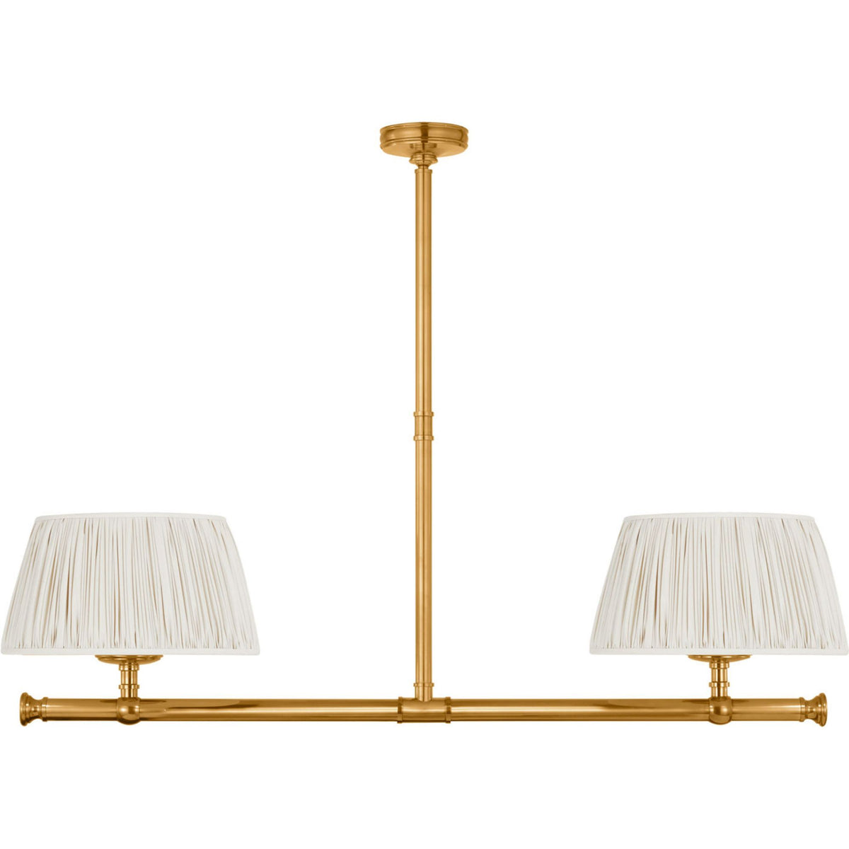 Chapman & Myers Marion 56" Linear Chandelier in Antique-Burnished Brass with Champagne Silk Pleated Shades W17" x 56"